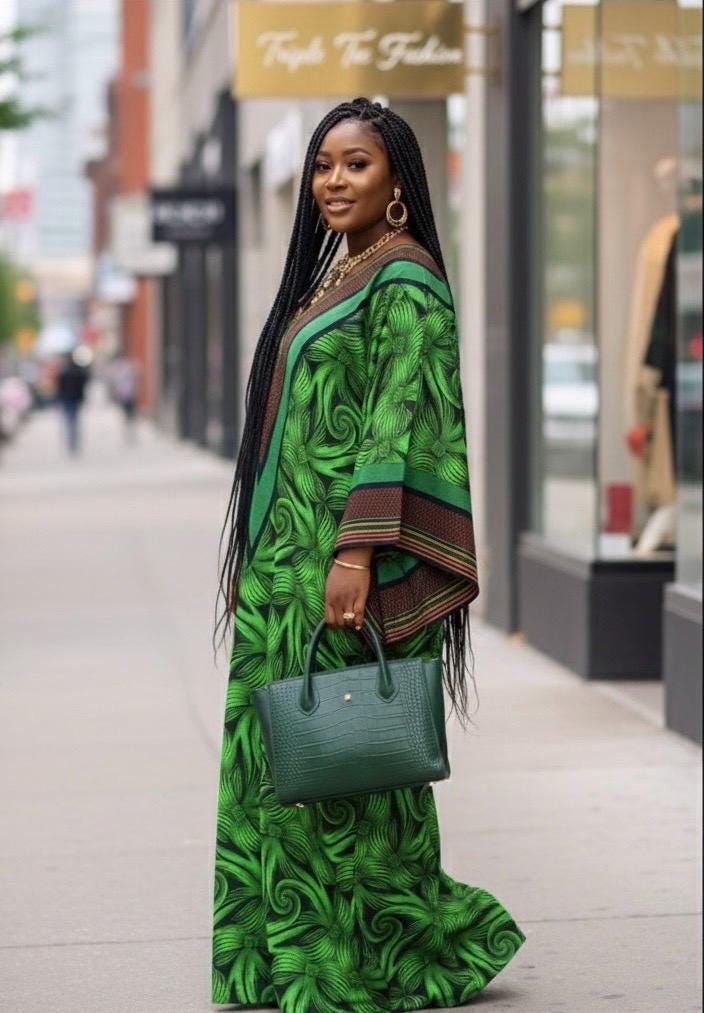 Handmade Ankara Brocade Kaftan Dress | African Print Boubou with Headtie