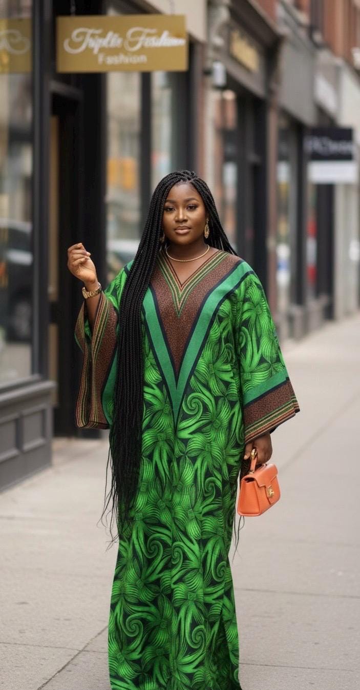 Handmade Ankara Brocade Kaftan Dress | African Print Boubou with Headtie