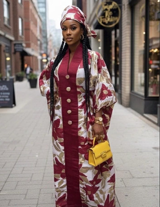 African Brocade Boubou Dress | 'Rich Aunty' Style Kaftan