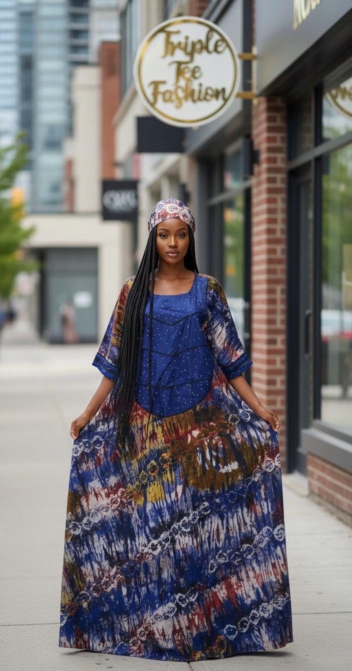 African Adire Brocade dress| danshiki |Handmade Kaftan| African print dress | Nigerian made | Adire Tie and Dye| Rich Aunty Vibes| Ankara