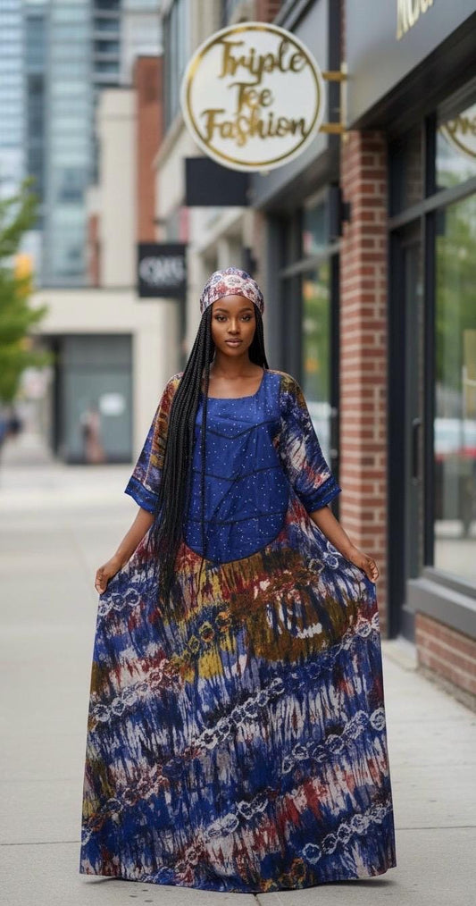 African Adire Brocade dress| danshiki |Handmade Kaftan| African print dress | Nigerian made | Adire Tie and Dye| Rich Aunty Vibes| Ankara