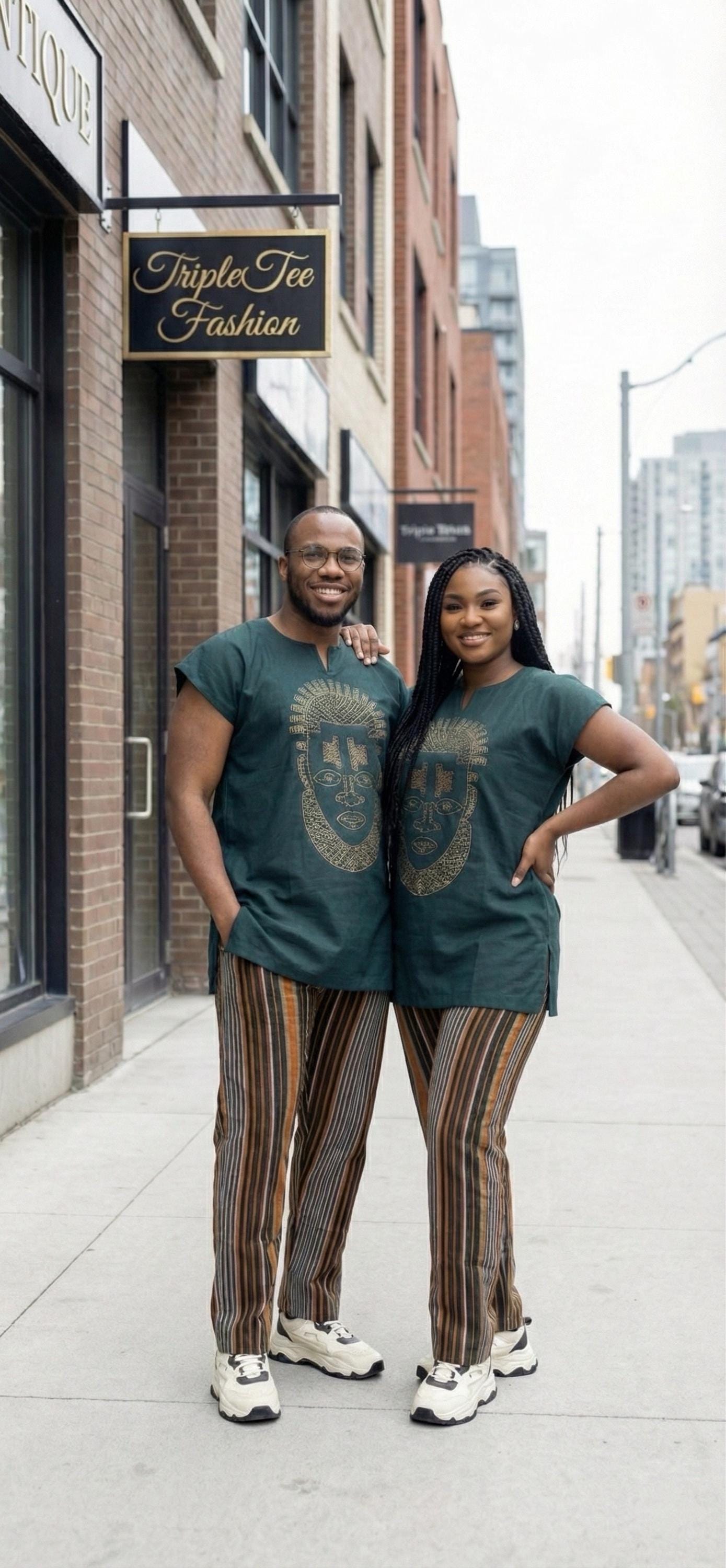 African Couple Cotton Aso Oke Outfit | Nigerian Wedding