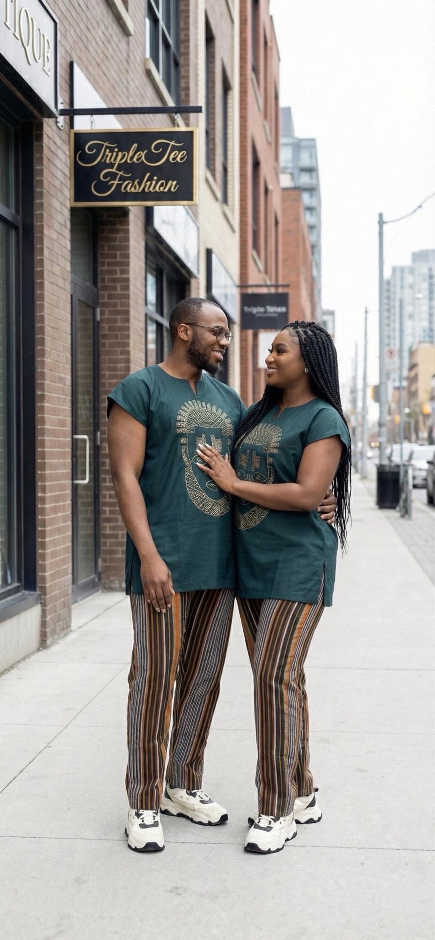 African Couple Cotton Aso Oke Outfit | Nigerian Wedding
