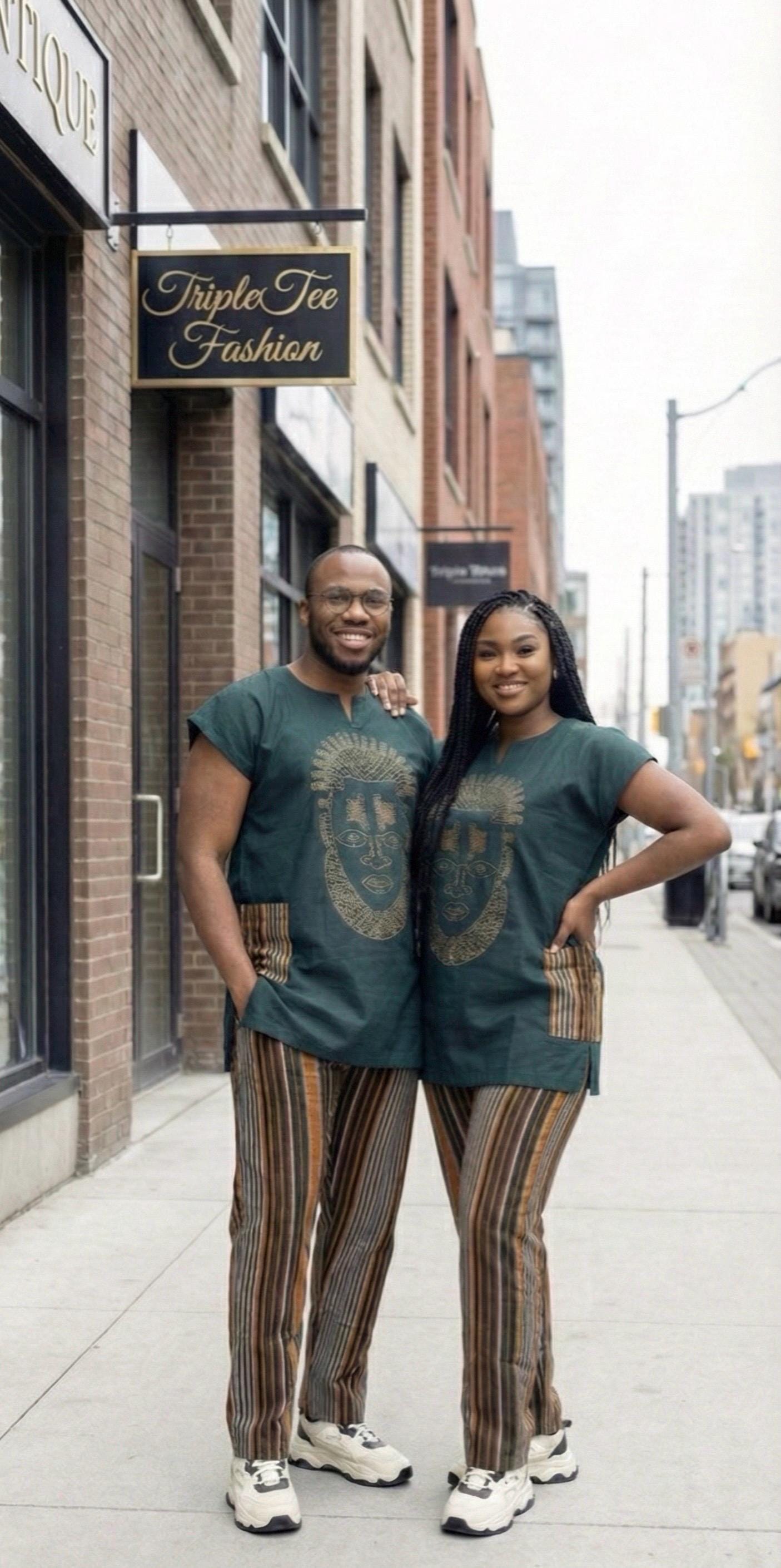 African Couple Cotton Aso Oke Outfit | Nigerian Wedding