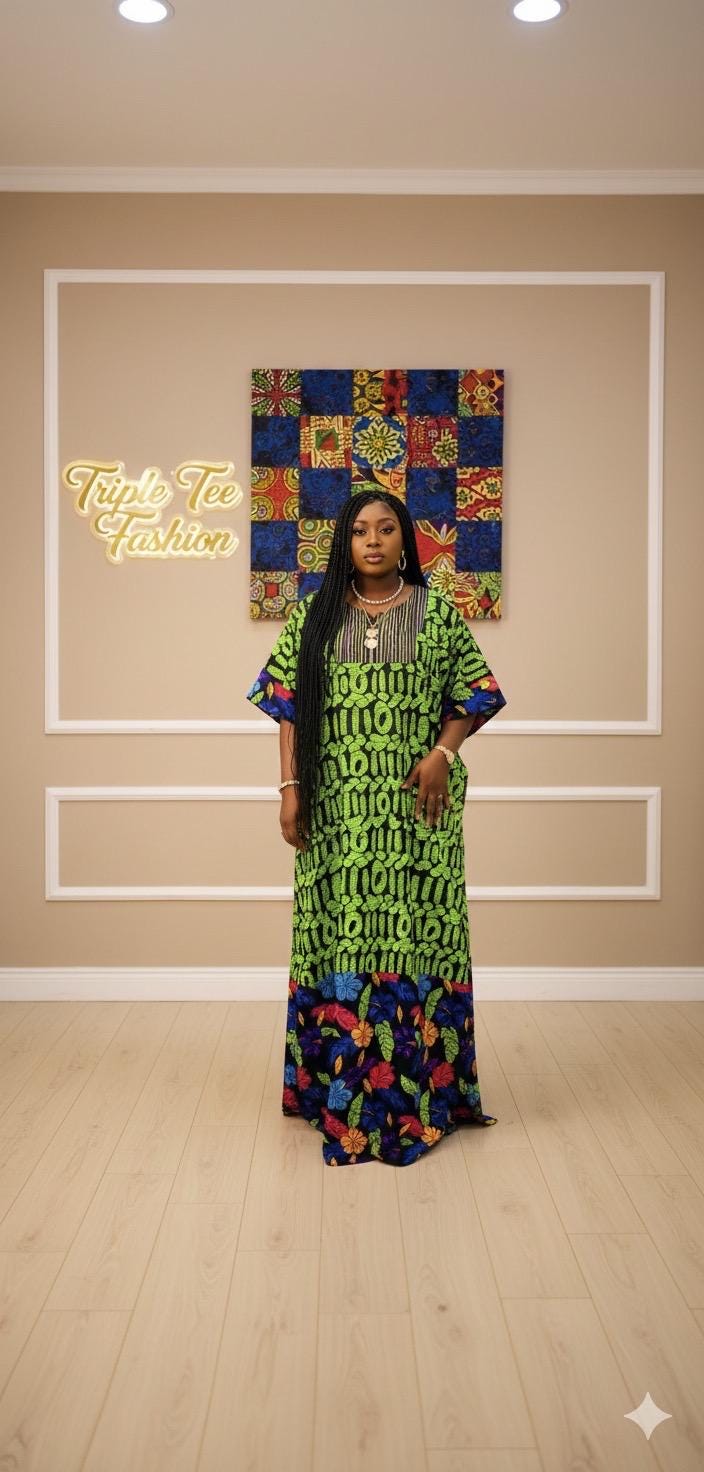 African Ankara Boubou Dress | Aso Oke Details, Modest Kaftan (Fits US 8-22)
