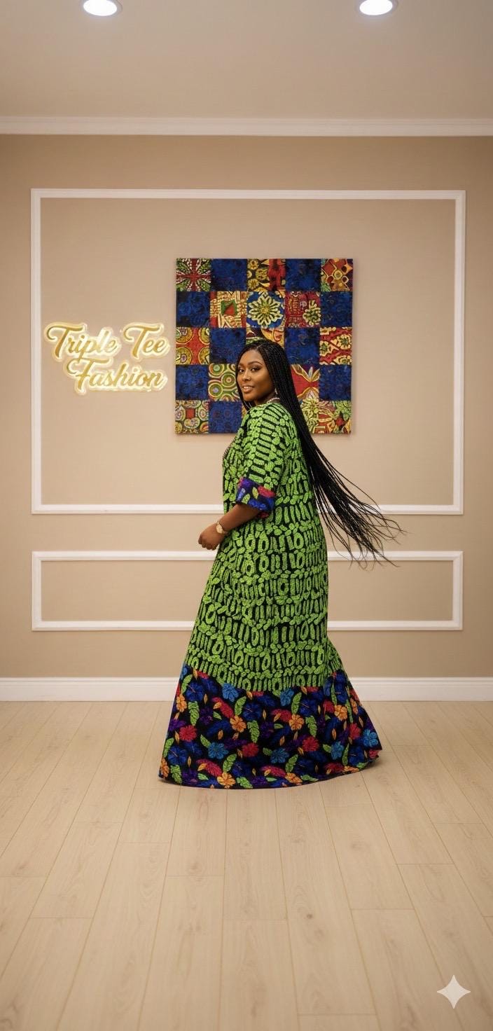 African Ankara Boubou Dress | Aso Oke Details, Modest Kaftan (Fits US 8-22)