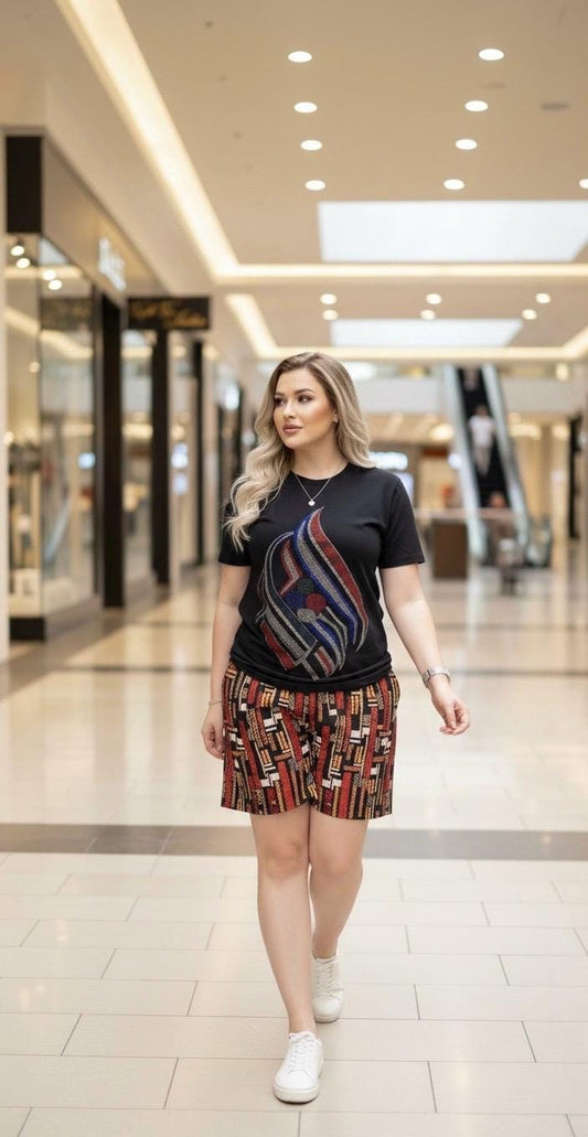 African Ankara Print Outfit | T-Shirt and Shorts Set