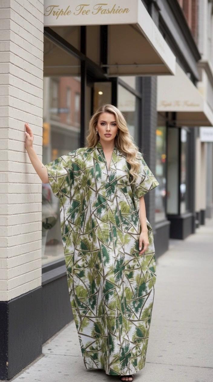 Brocade African Boubou Dress | Nigerian Kaftan with Matching Scarf