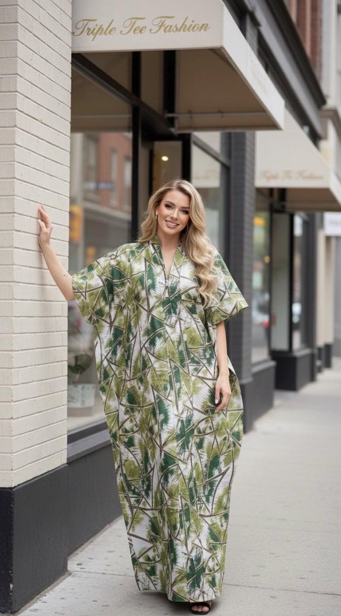 Brocade African Boubou Dress | Nigerian Kaftan with Matching Scarf