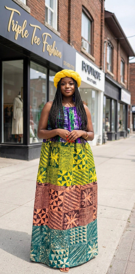 African Print Adire Batik Kaftan Dress | Handmade Nigerian Boubou
