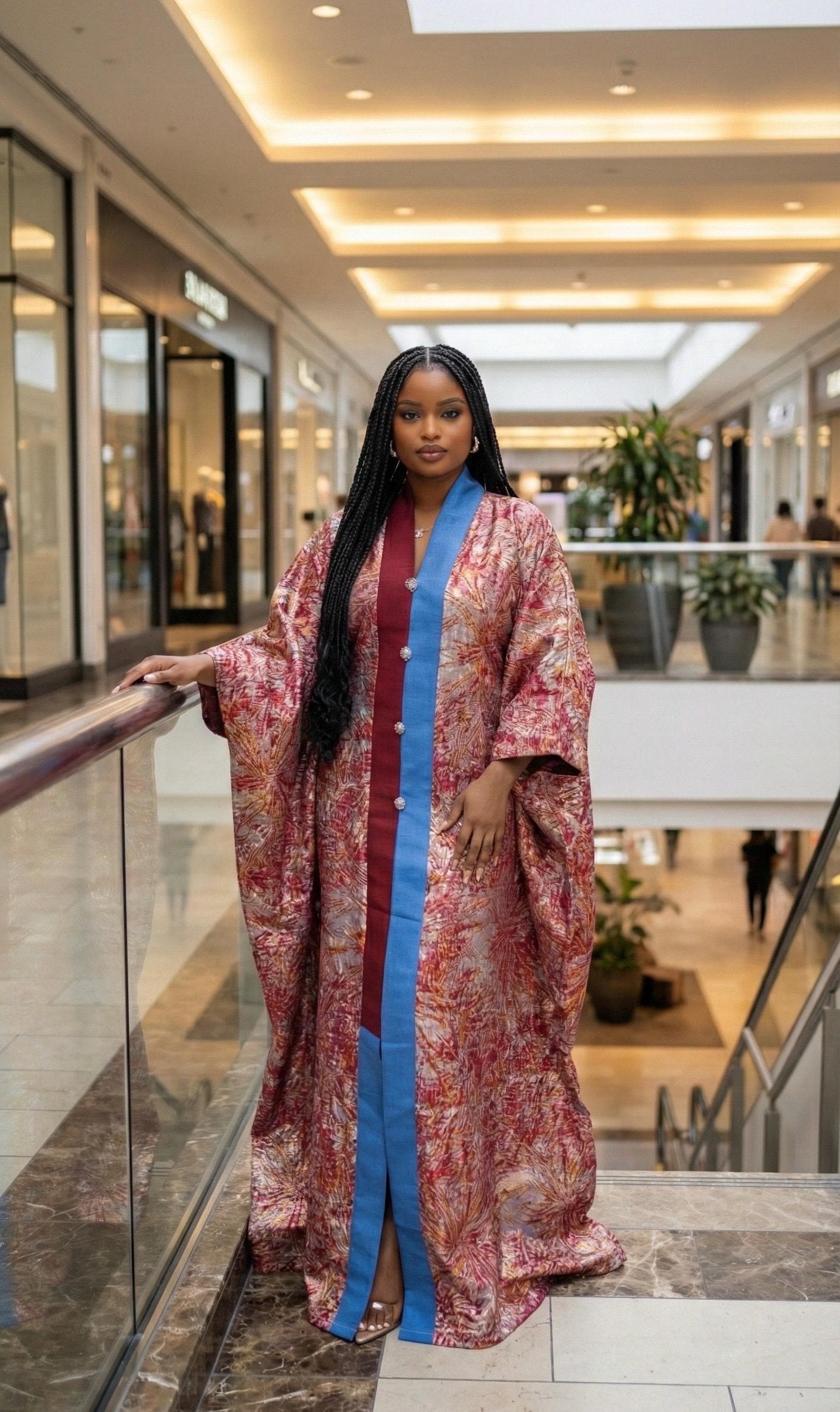 European Brocade Kaftan Dress with Headband | One Size Fits All