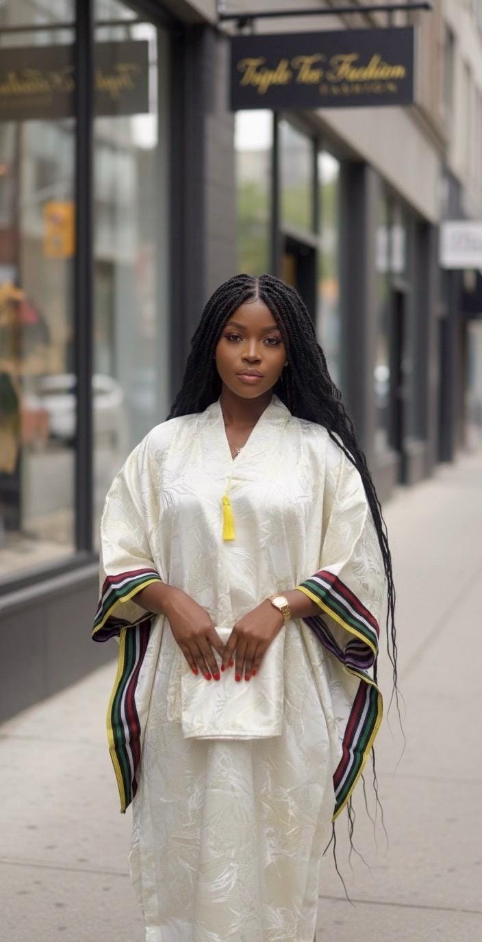African Brocade Kaftan Dress | Boubou Style, Headband Included