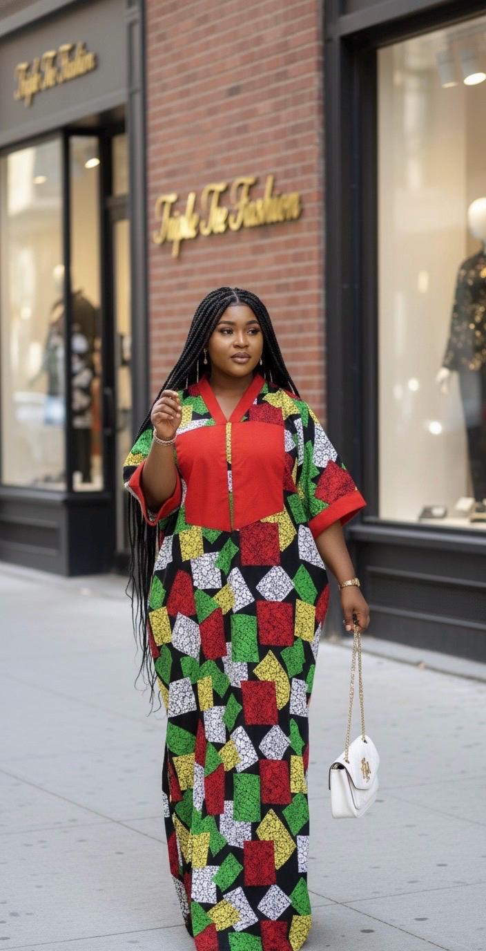 African Ankara Kaftan Dress: Adire Aso Oke, One Size Fits All