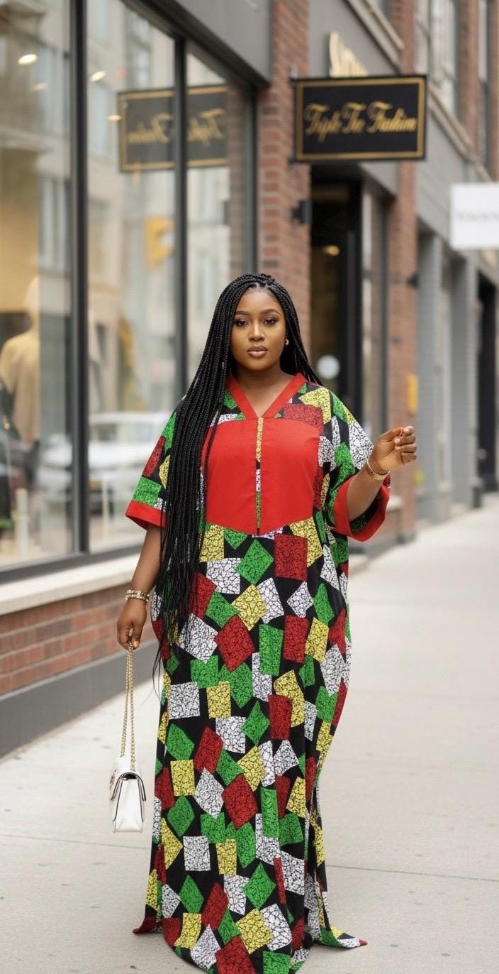African Ankara Kaftan Dress: Adire Aso Oke, One Size Fits All