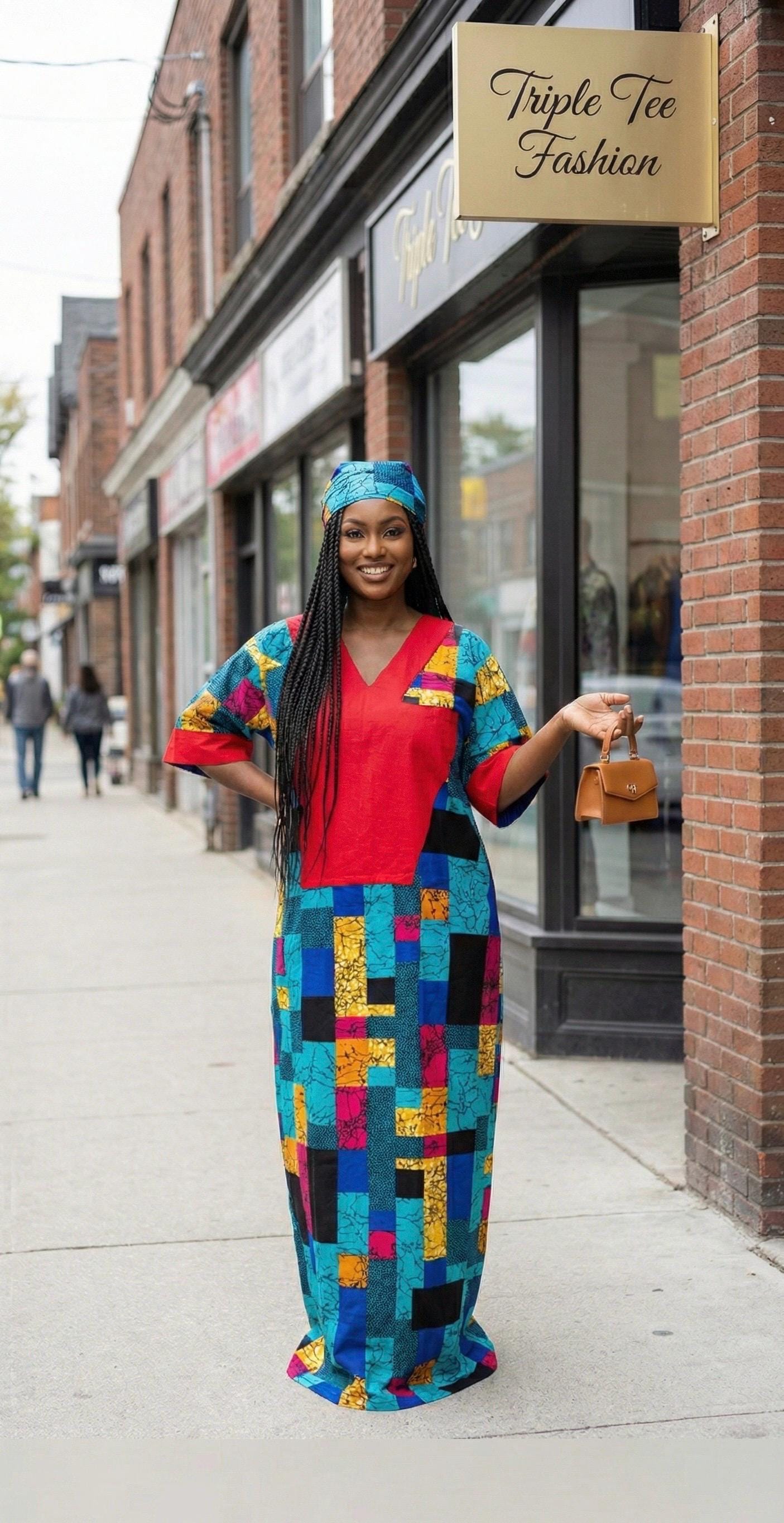 African Ankara Boubou: Aso Oke Embellished Kaftan Dress