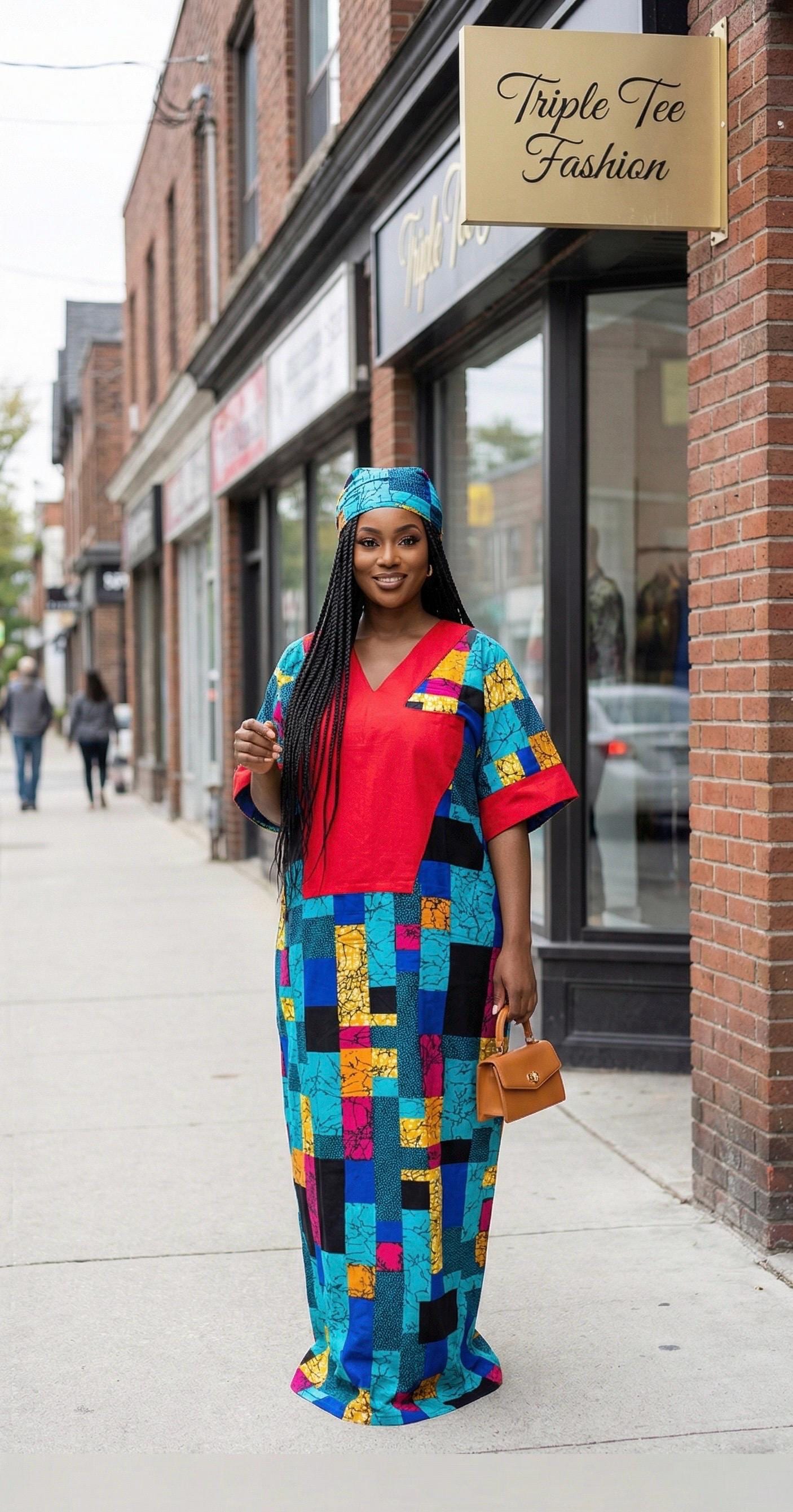 African Ankara Boubou: Aso Oke Embellished Kaftan Dress