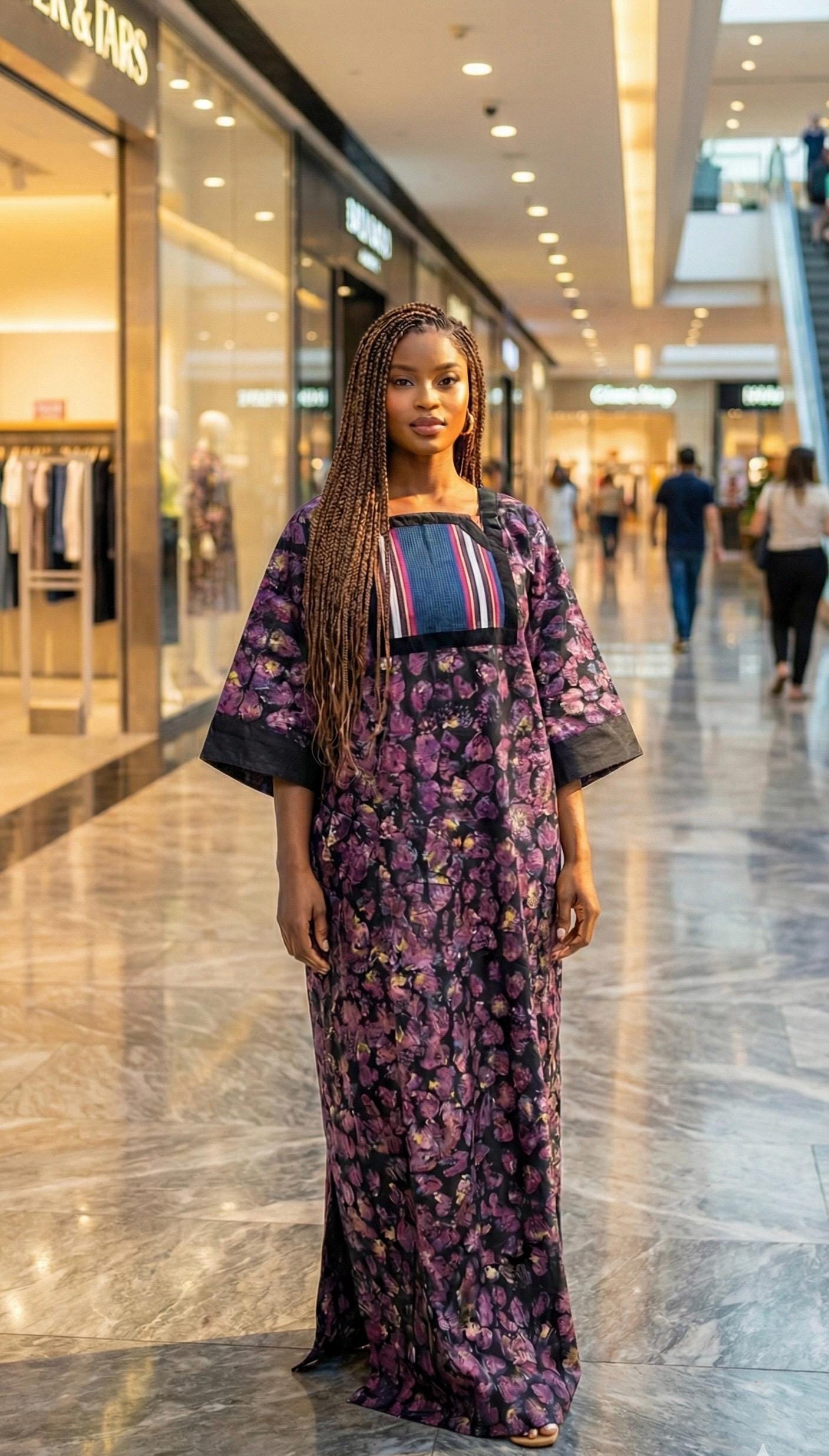 Handmade Adire Cotton Brocade Boubou | Traditional Nigerian Kaftan Dress