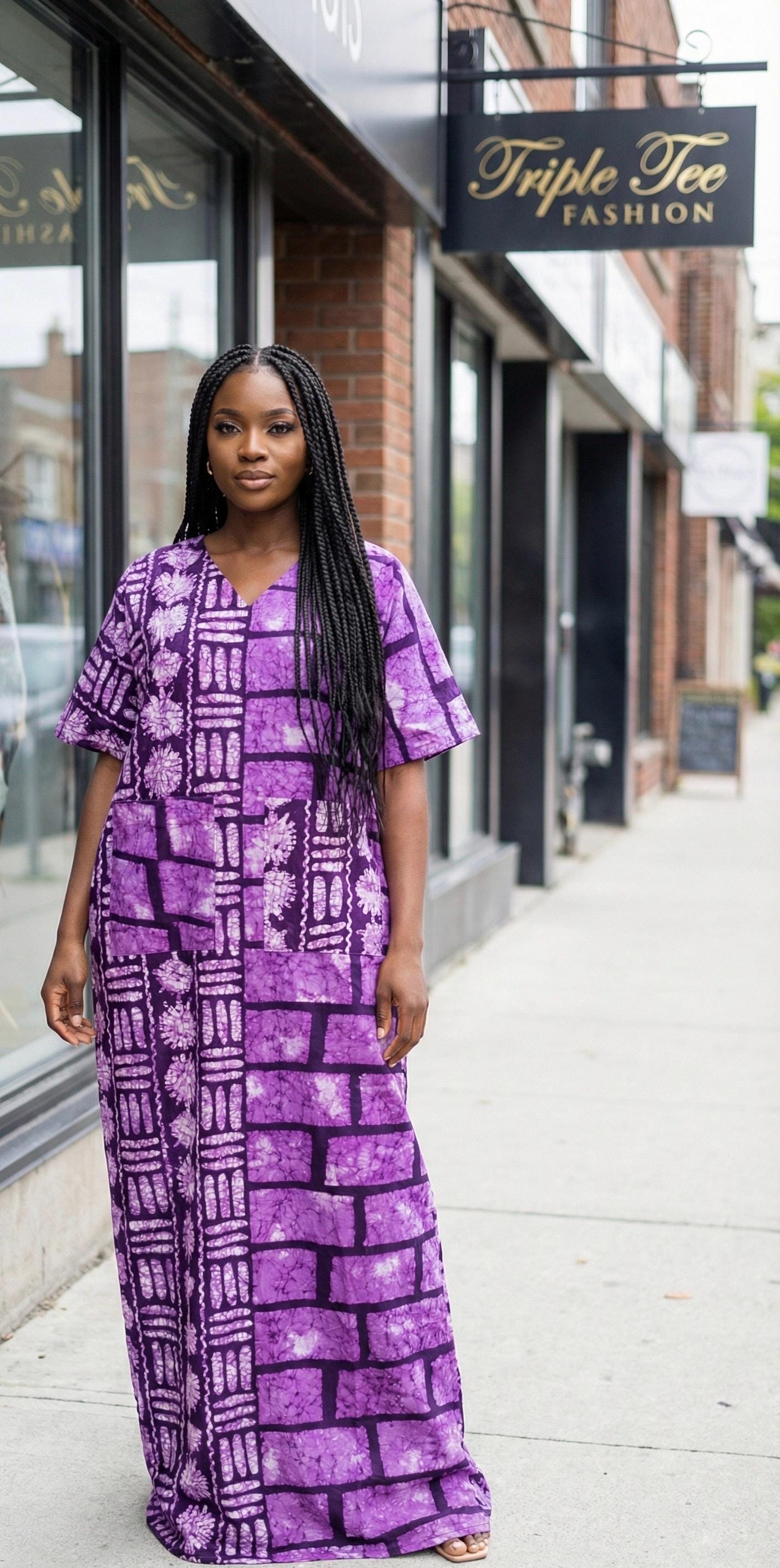 African Print Kaftan Dress | Ankara Boubou, Embroidered Cotton