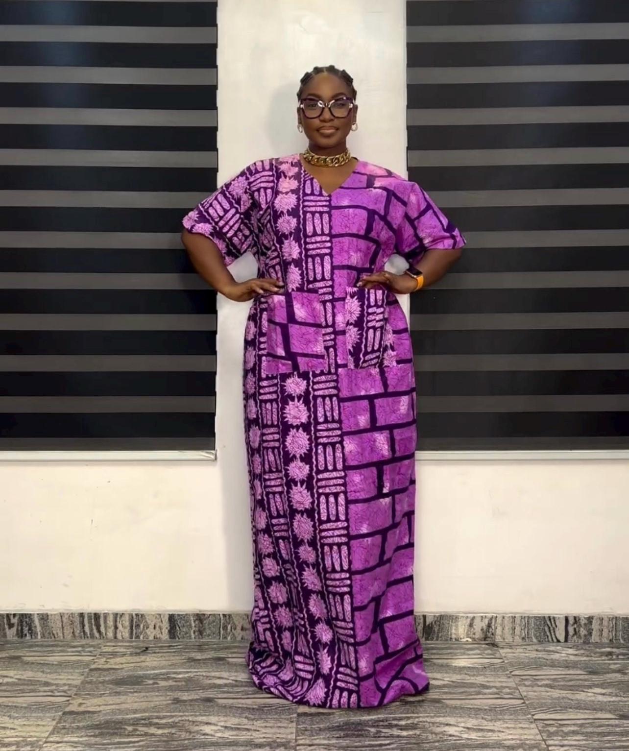 African Print Kaftan Dress | Ankara Boubou, Embroidered Cotton