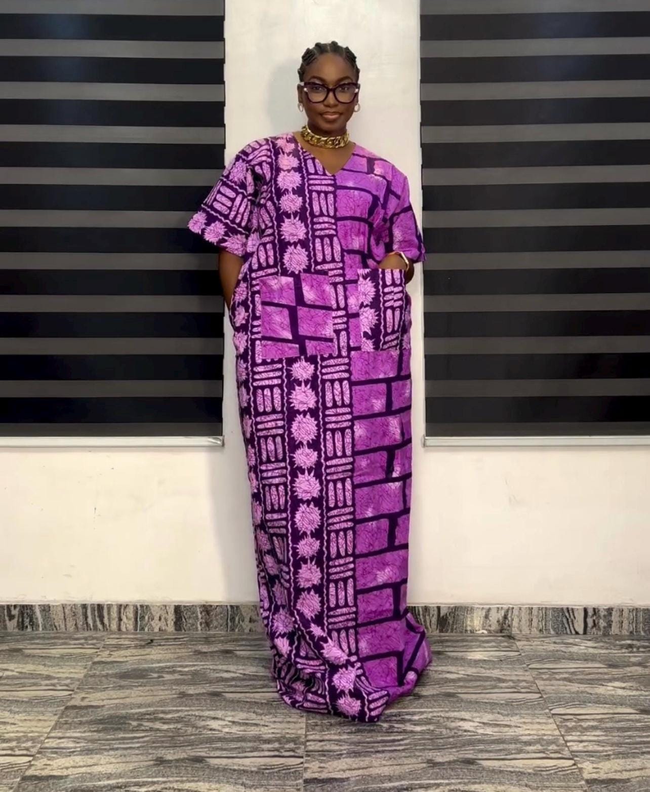African Print Kaftan Dress | Ankara Boubou, Embroidered Cotton
