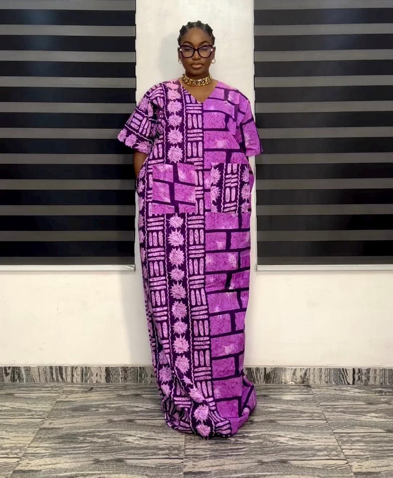 African Print Kaftan Dress | Ankara Boubou, Embroidered Cotton