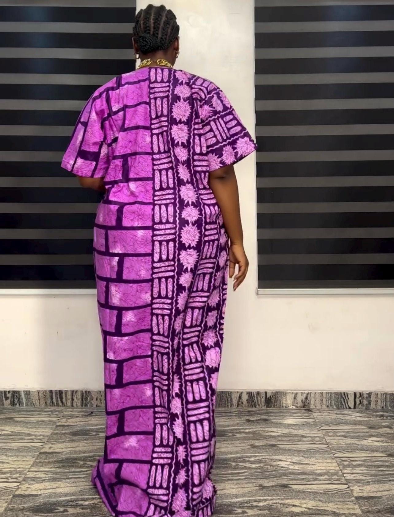African Print Kaftan Dress | Ankara Boubou, Embroidered Cotton
