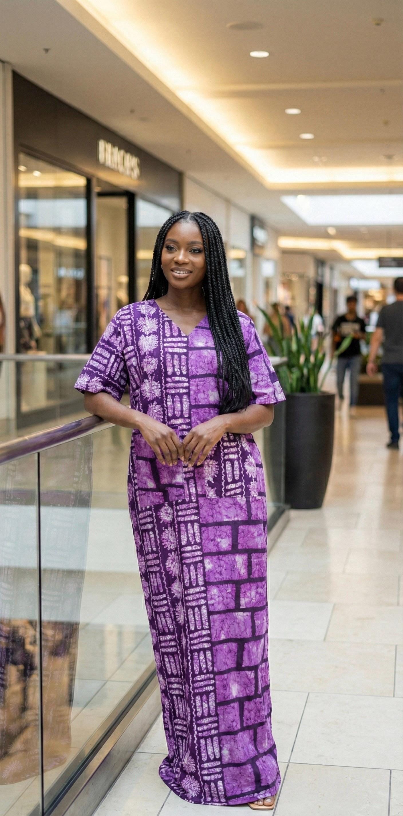 African Print Kaftan Dress | Ankara Boubou, Embroidered Cotton