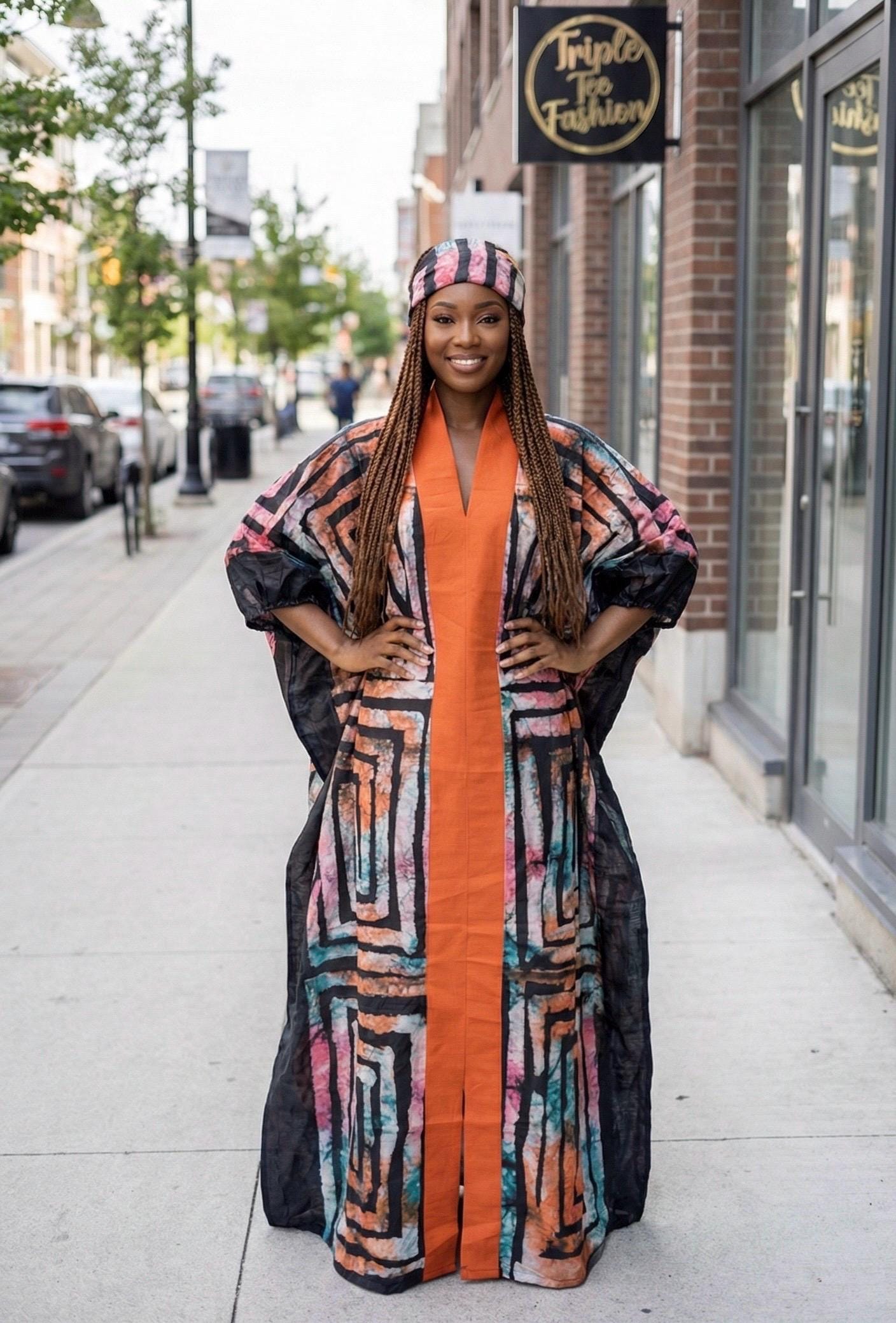African Adire Batik Boubou Dress | Handmade Kaftan with Inner Belt
