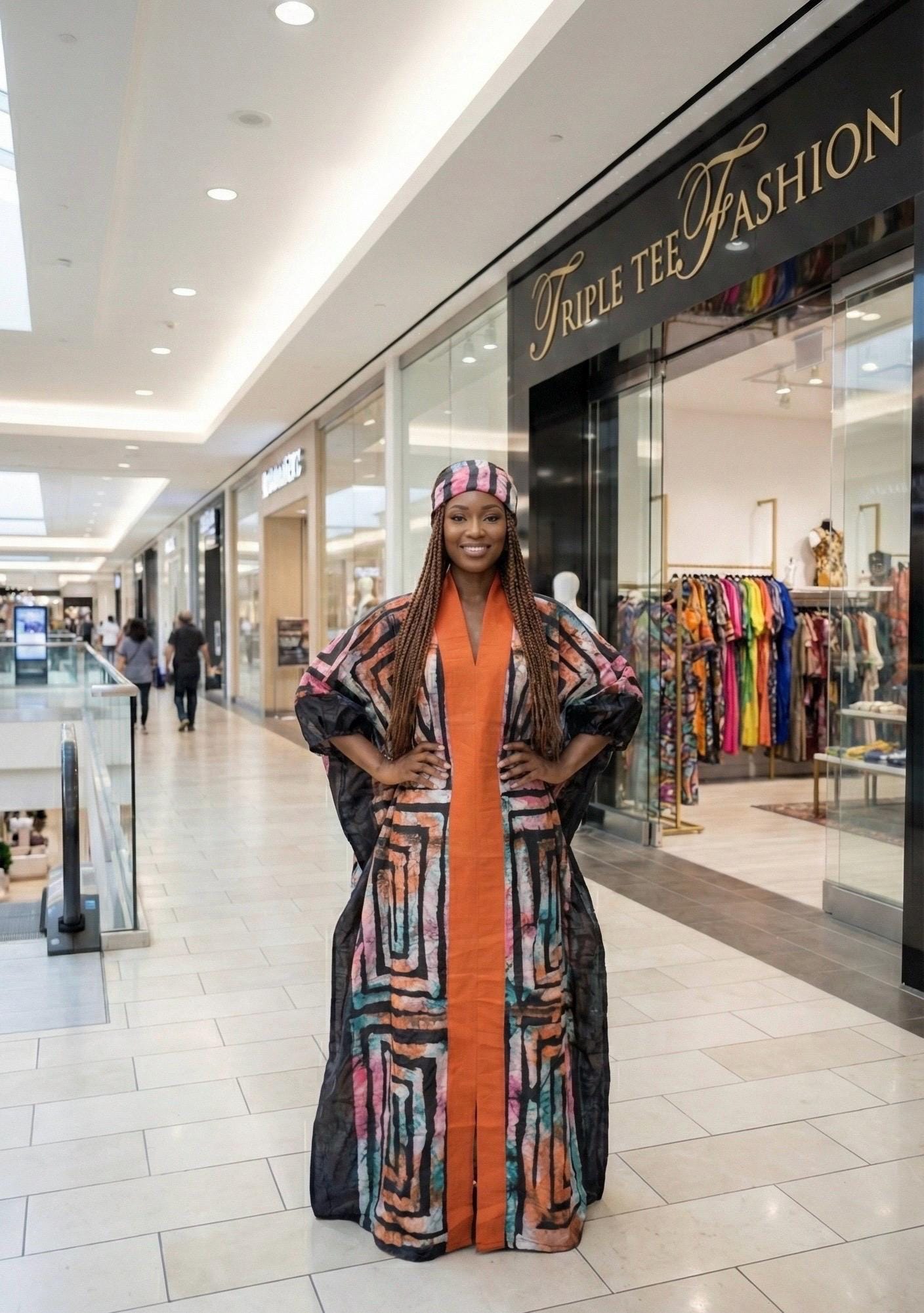 African Adire Batik Boubou Dress | Handmade Kaftan with Inner Belt