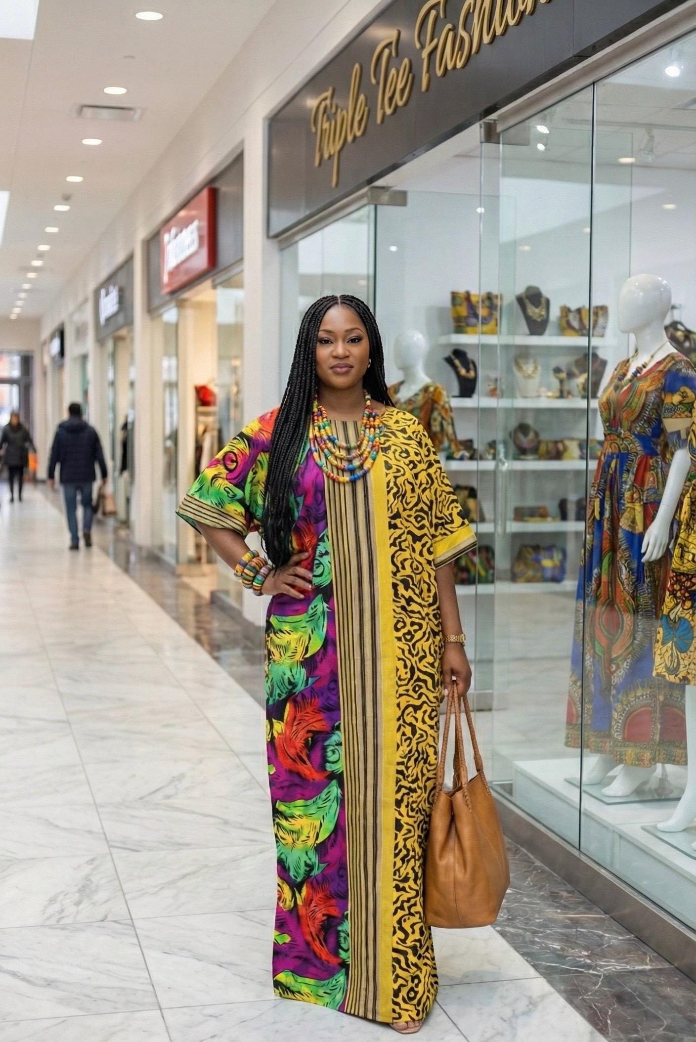 African Print Ankara Kaftan Dress | Adire Danshiki, One Size