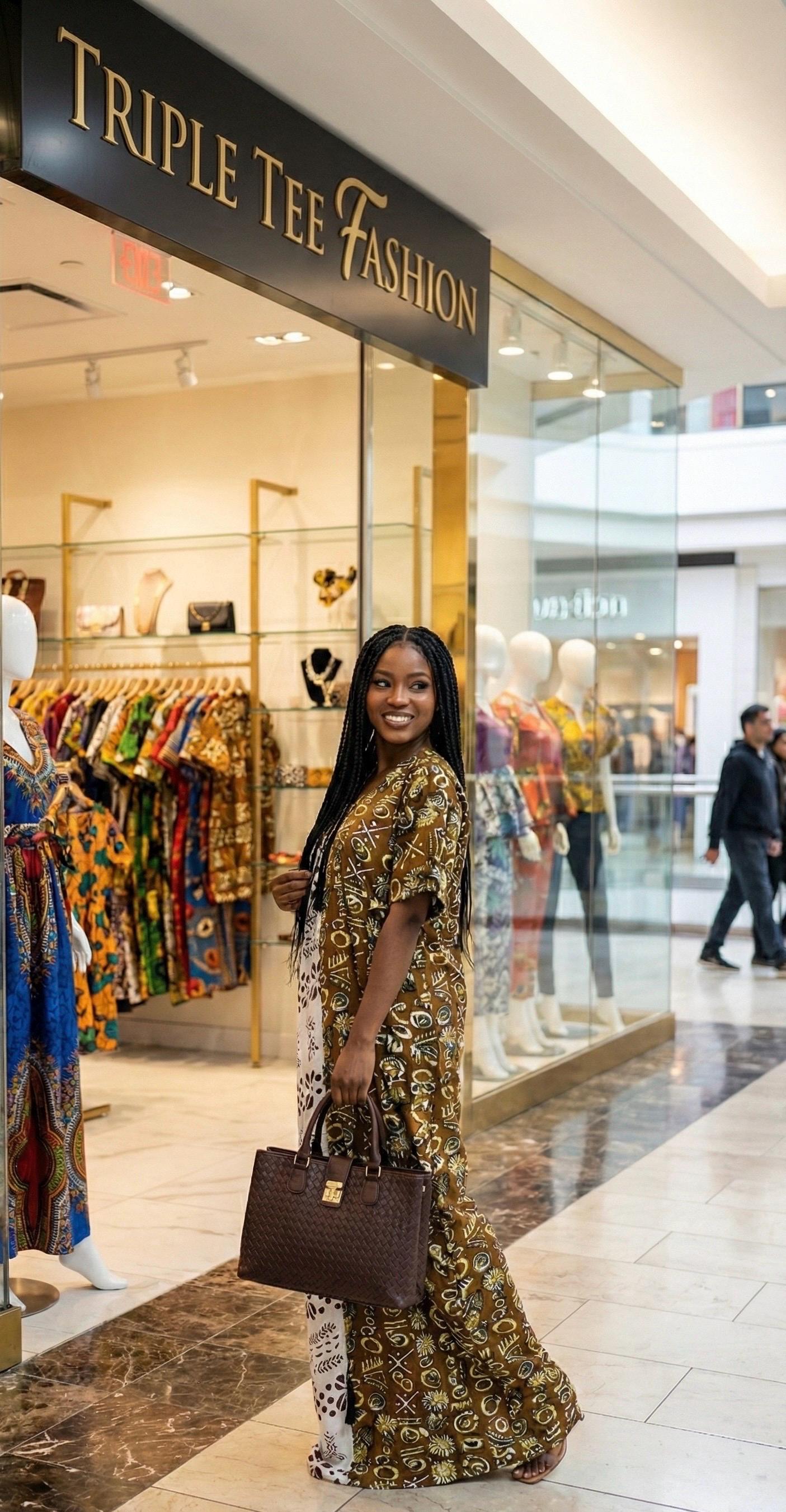 Handmade Ankara Boubou Dress: African Print Cotton Kaftan with Headband