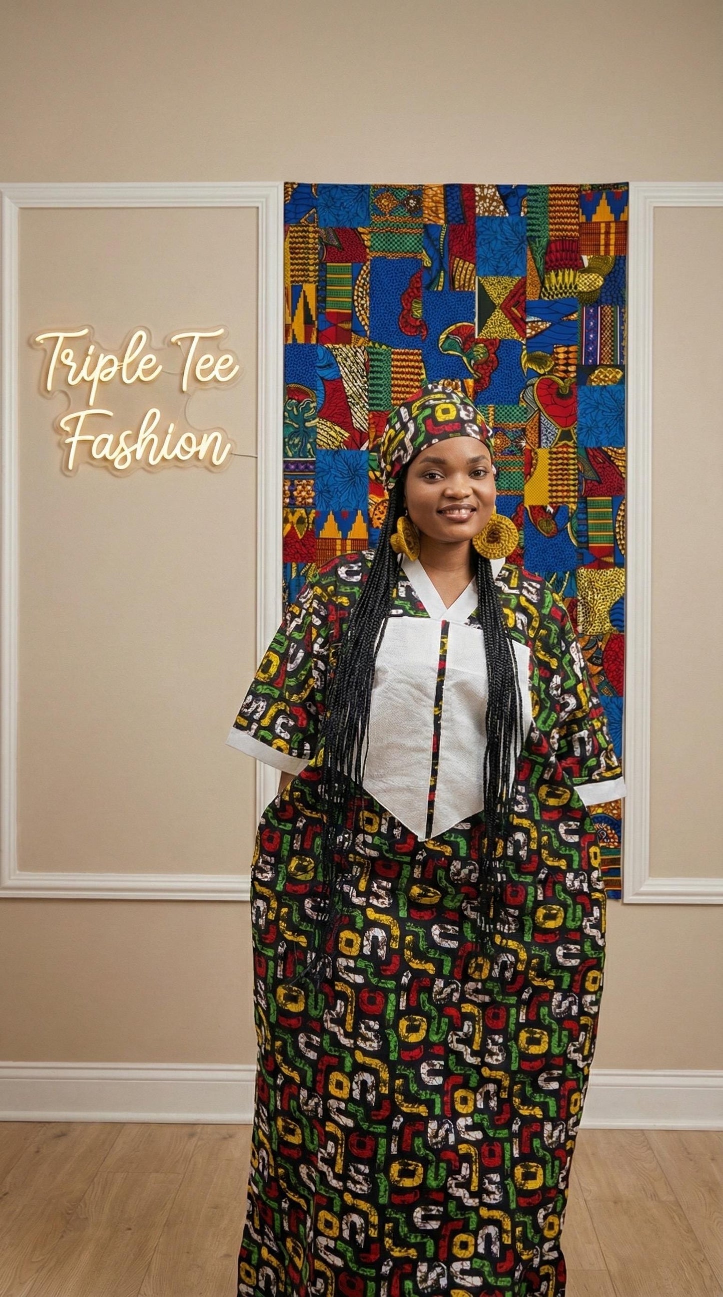 African Ankara Kaftan Dress: Adire Aso Oke, One Size Fits All
