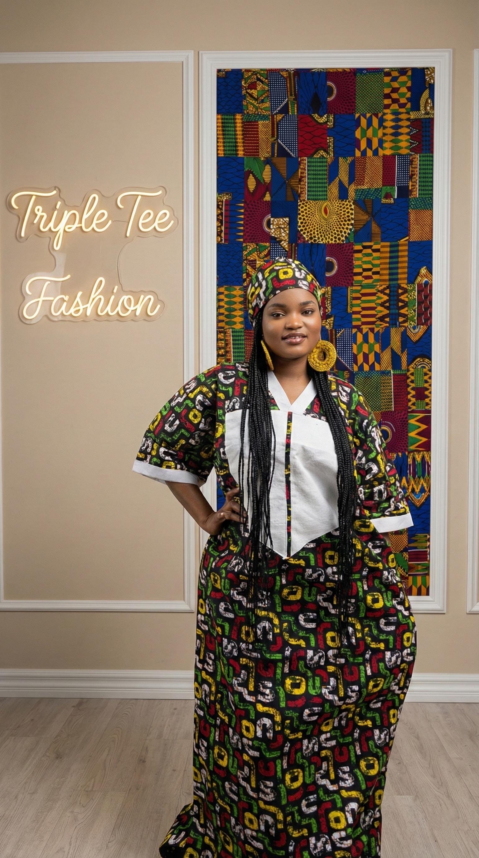 African Ankara Kaftan Dress: Adire Aso Oke, One Size Fits All