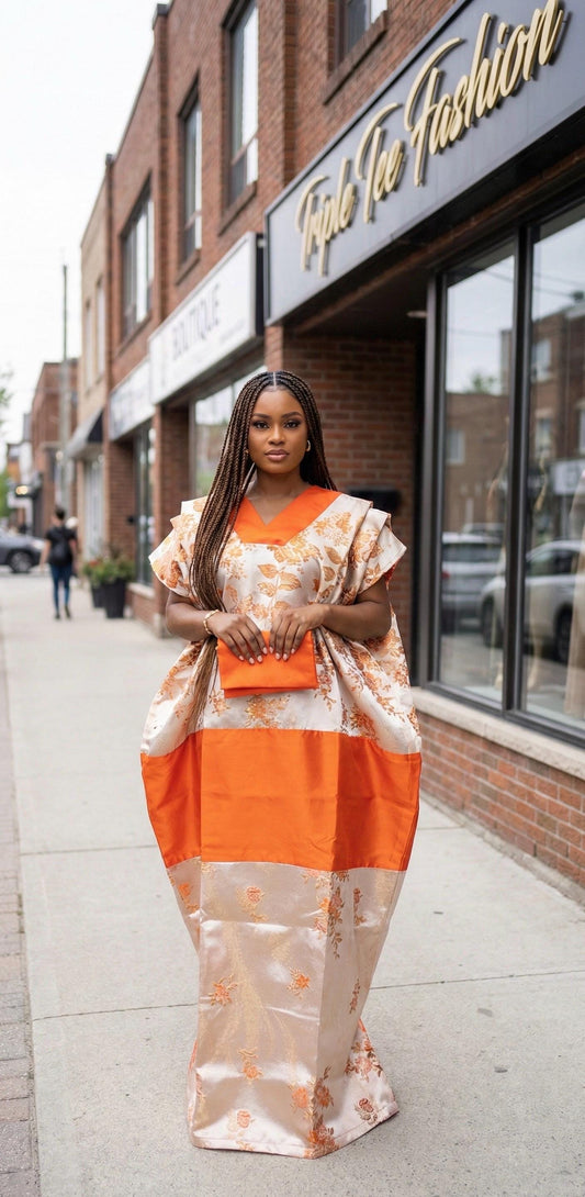African Mikado Brocade Boubou | Kaftan Dress with Scarf