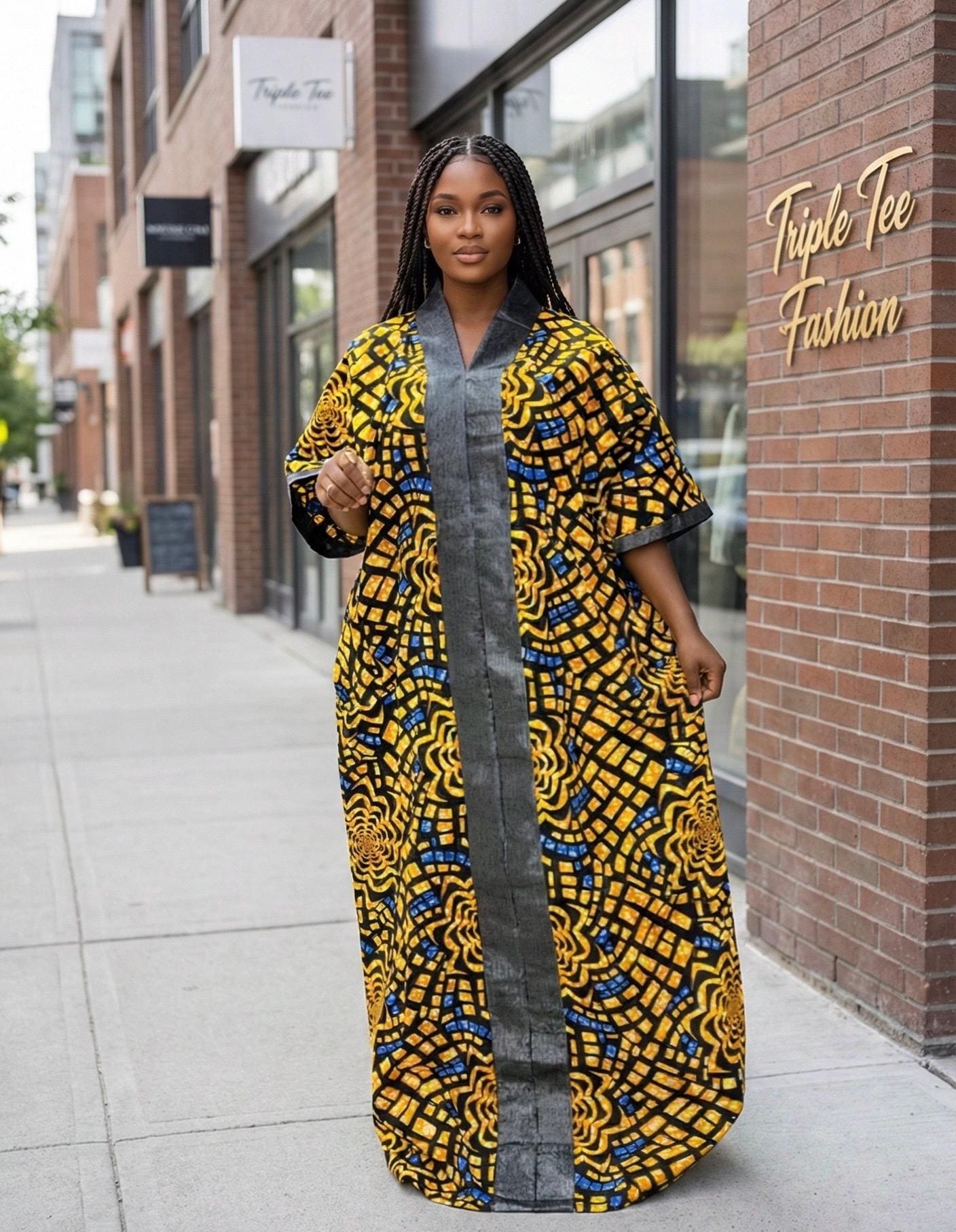 African Ankara Boubou Dress | Aso Oke Panel, Modest Kaftan