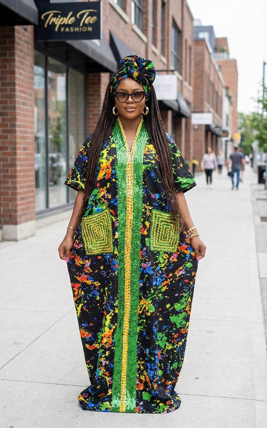 Handmade Ankara Boubou Dress | Beaded African Kaftan
