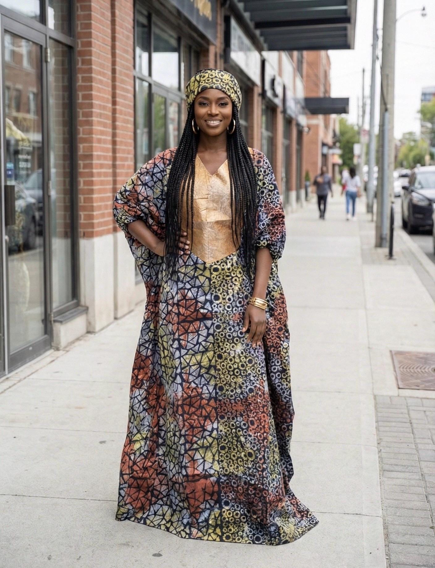African Adire Batik Boubou Dress | Nigerian Kaftan with Inner Belt