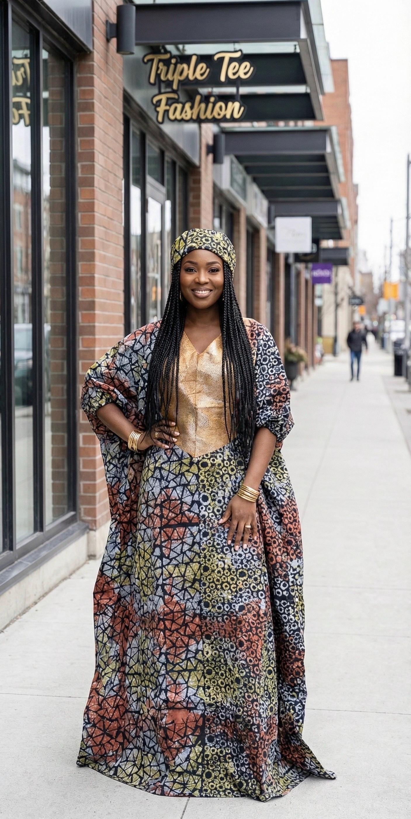 African Adire Batik Boubou Dress | Nigerian Kaftan with Inner Belt