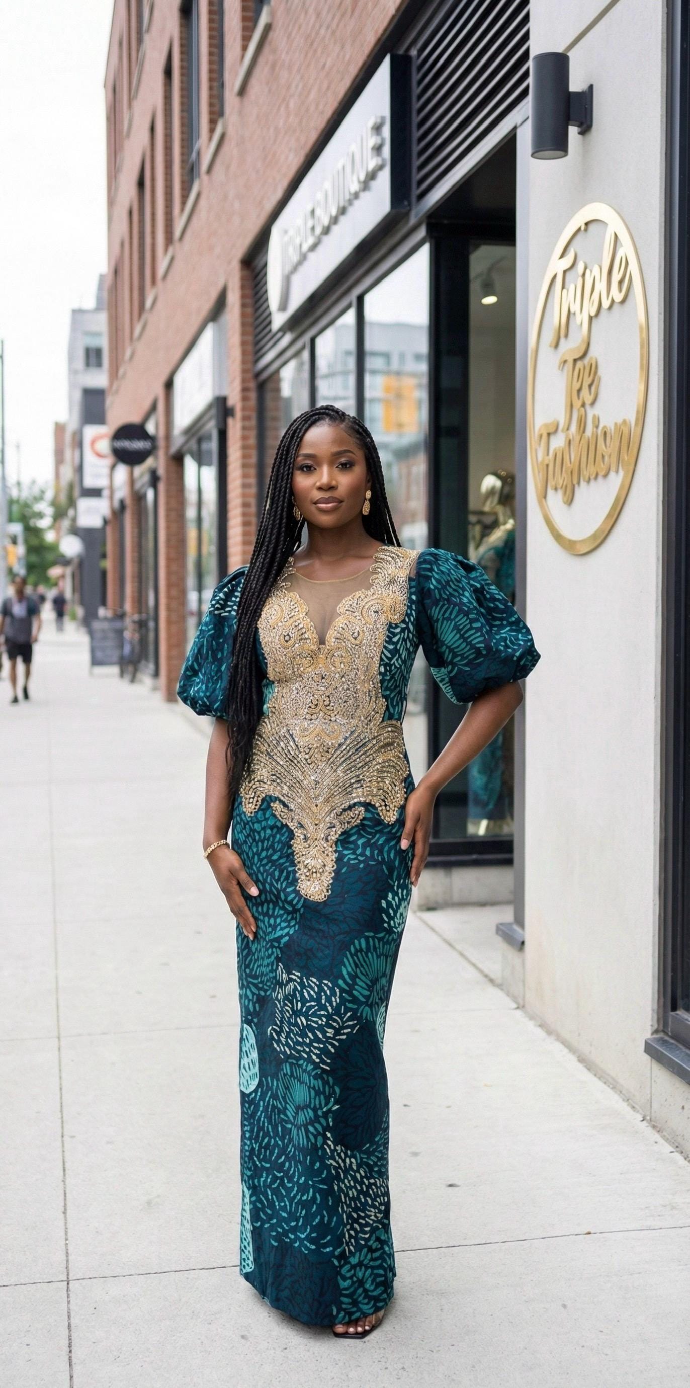 Ankara Appliquéd African Dress | Nigerian Kaftan Gown