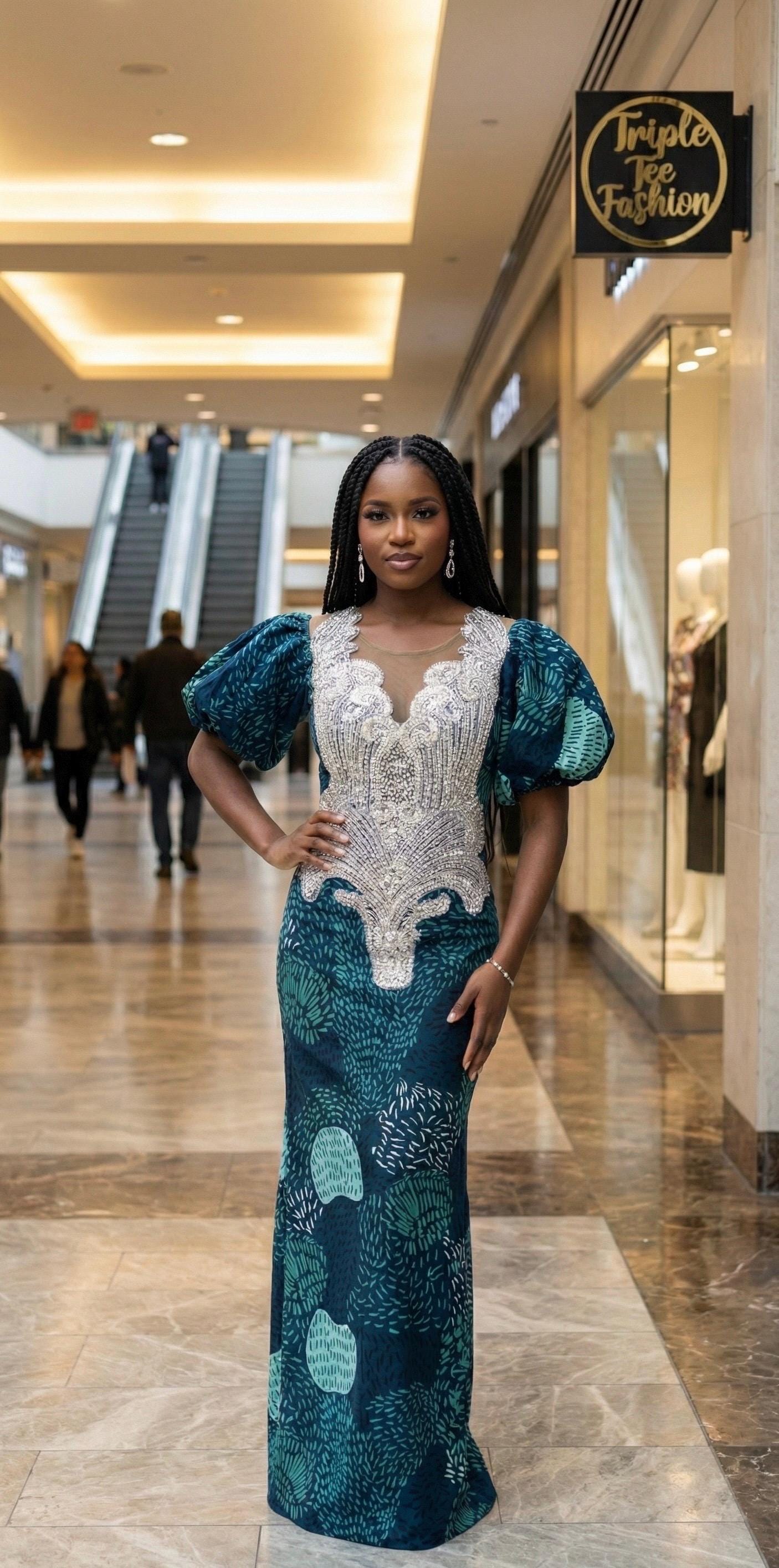 Ankara Appliquéd African Dress | Nigerian Kaftan Gown