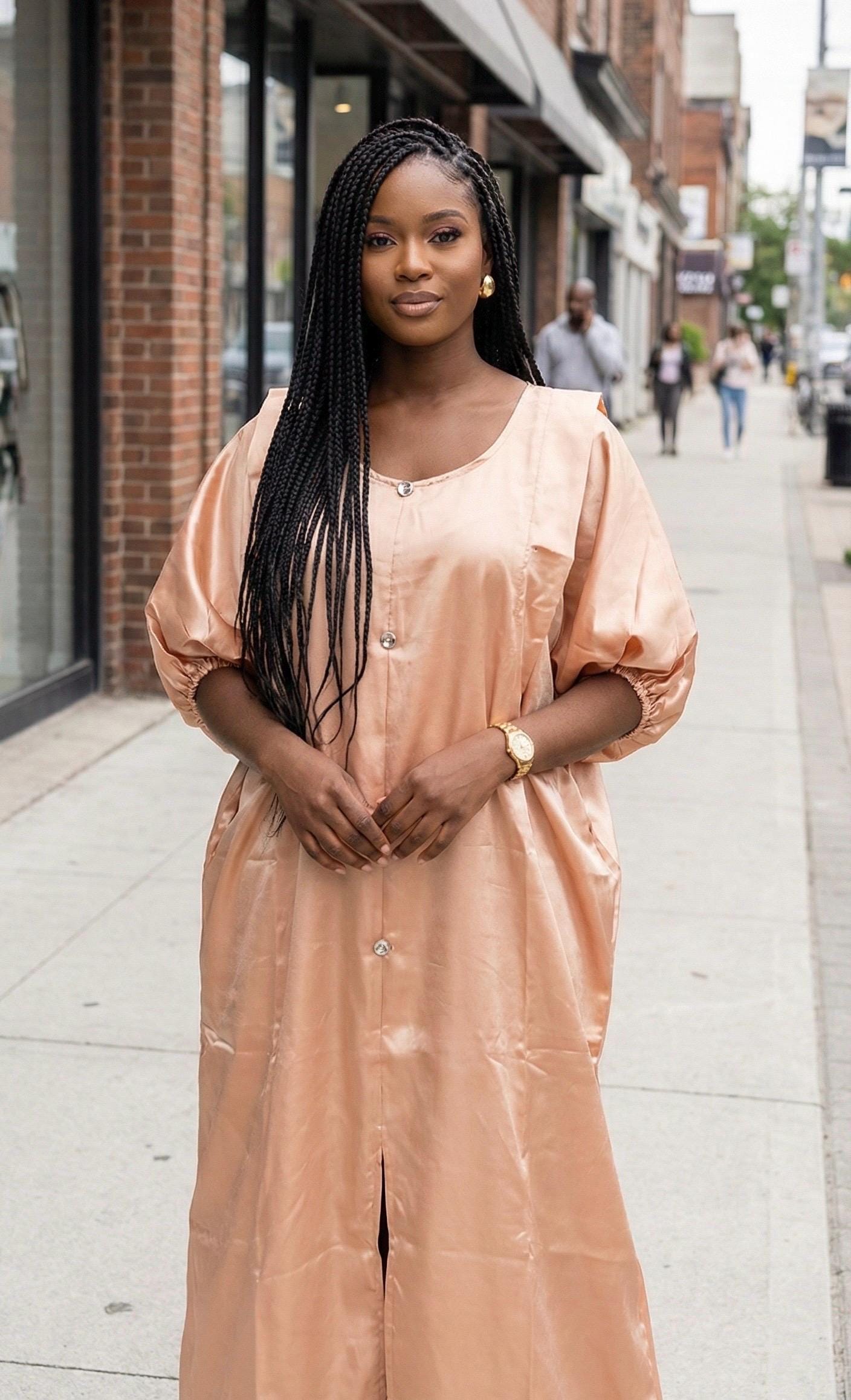 Liquid Mikado Silk Boubou | African Kaftan Dress with Headband