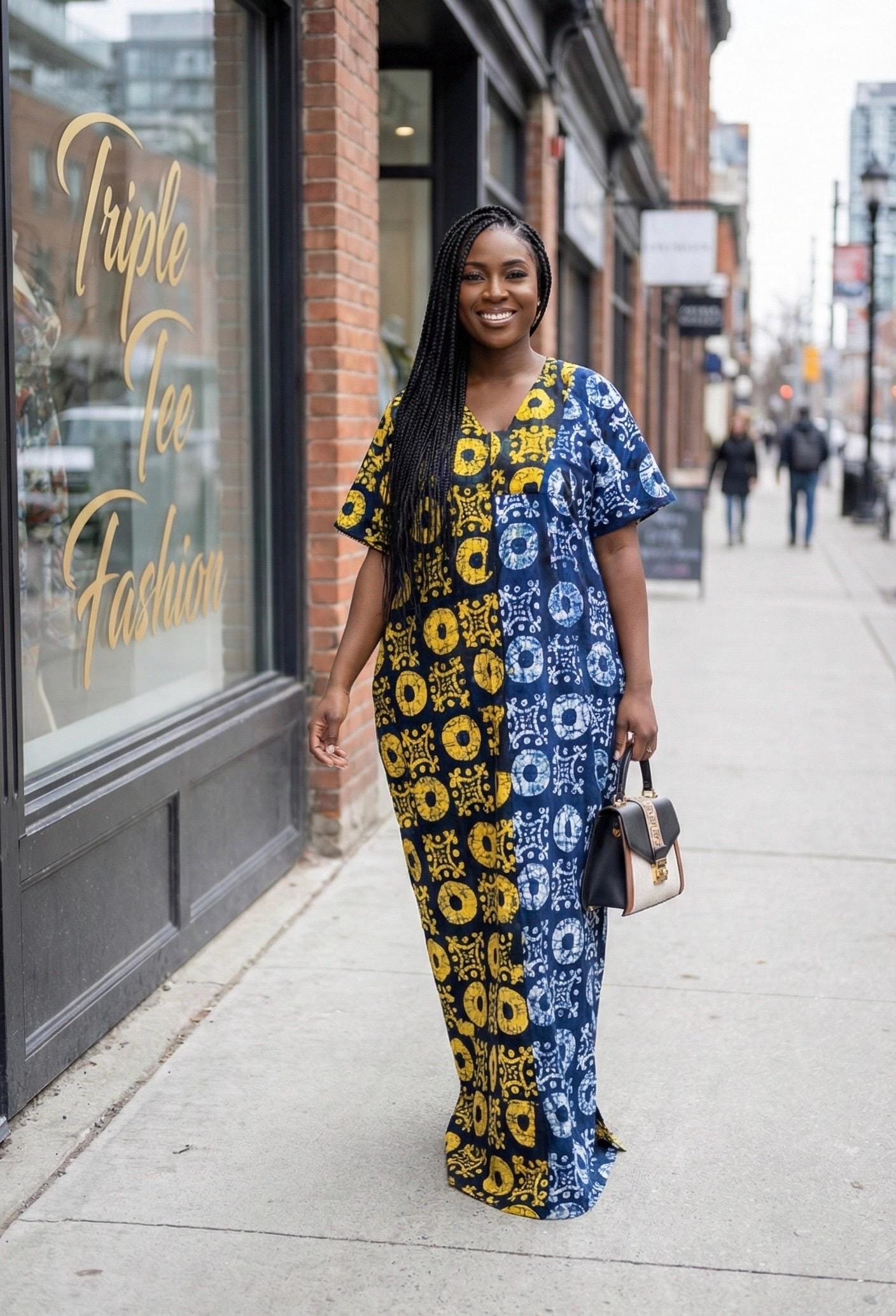Handmade Ankara Boubou Dress: African Print Cotton Kaftan with Head Scarf