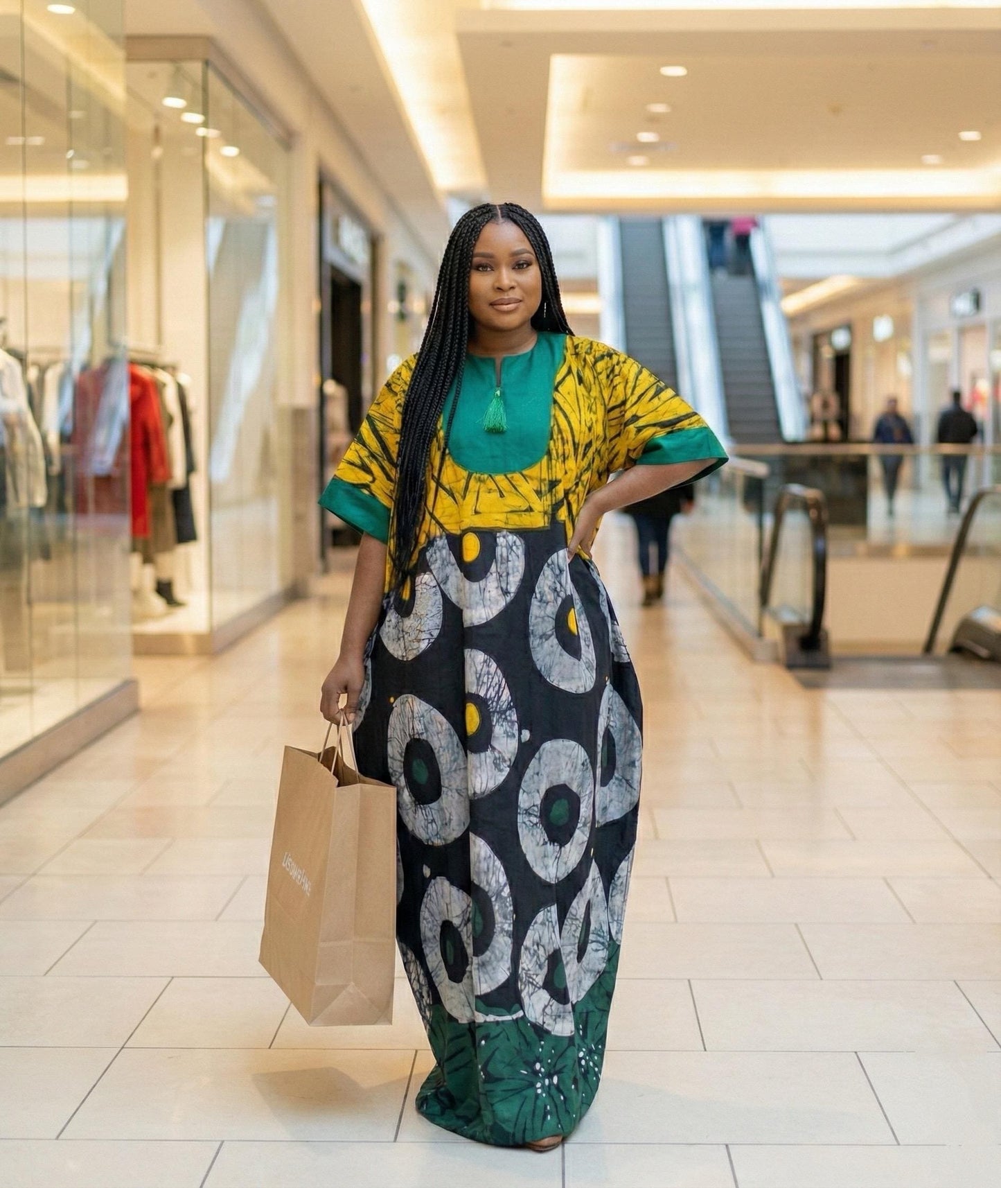 African Print Crepe Kaftan Dress | Nigerian Boubou, Plus Size