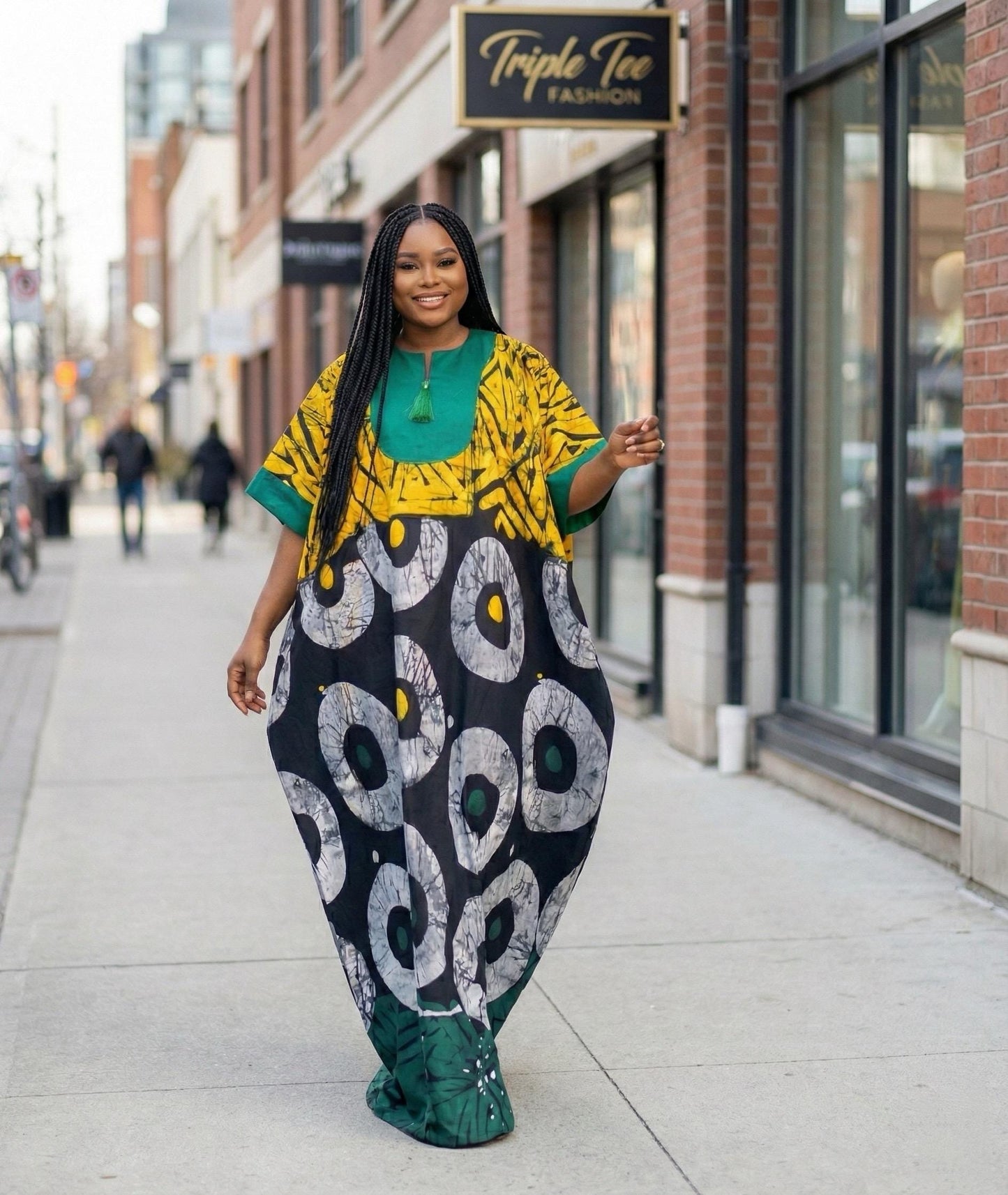 African Print Crepe Kaftan Dress | Nigerian Boubou, Plus Size