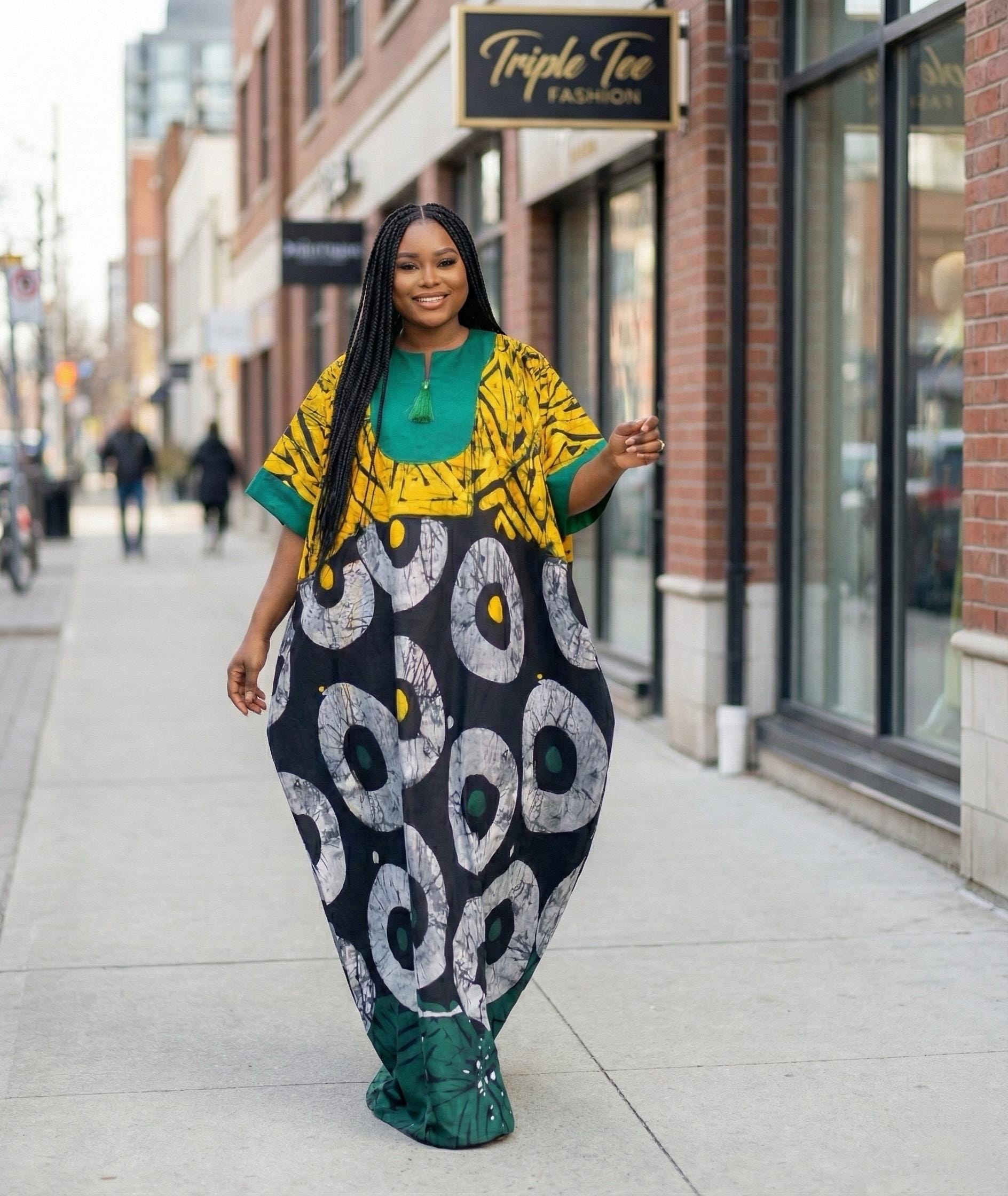 African Print Crepe Kaftan Dress | Nigerian Boubou, Plus Size