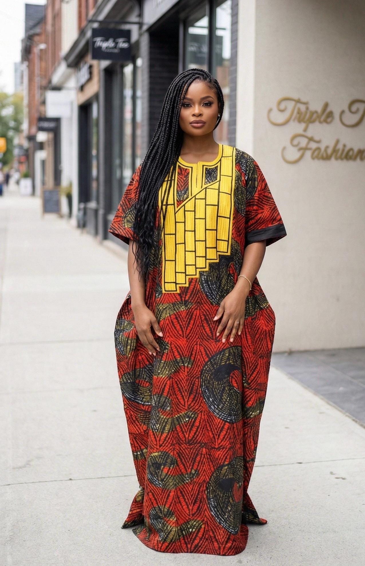 Handmade African Print Adire Boubou Dress | Tinko Embroidery