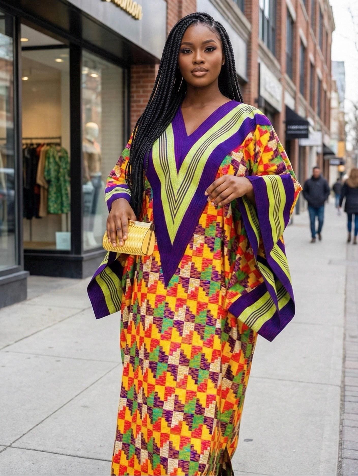Handmade African Ankara Dress with Headtie | Nigerian Kaftan