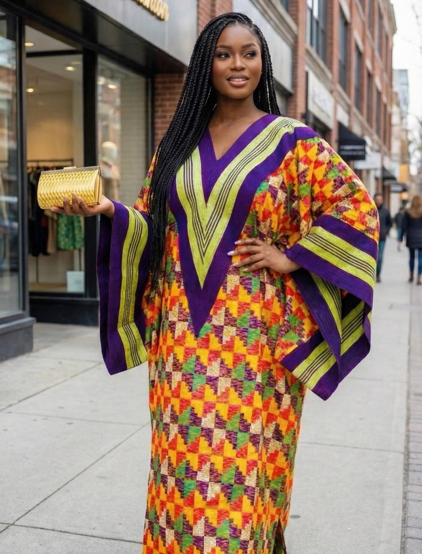 Handmade African Ankara Dress with Headtie | Nigerian Kaftan
