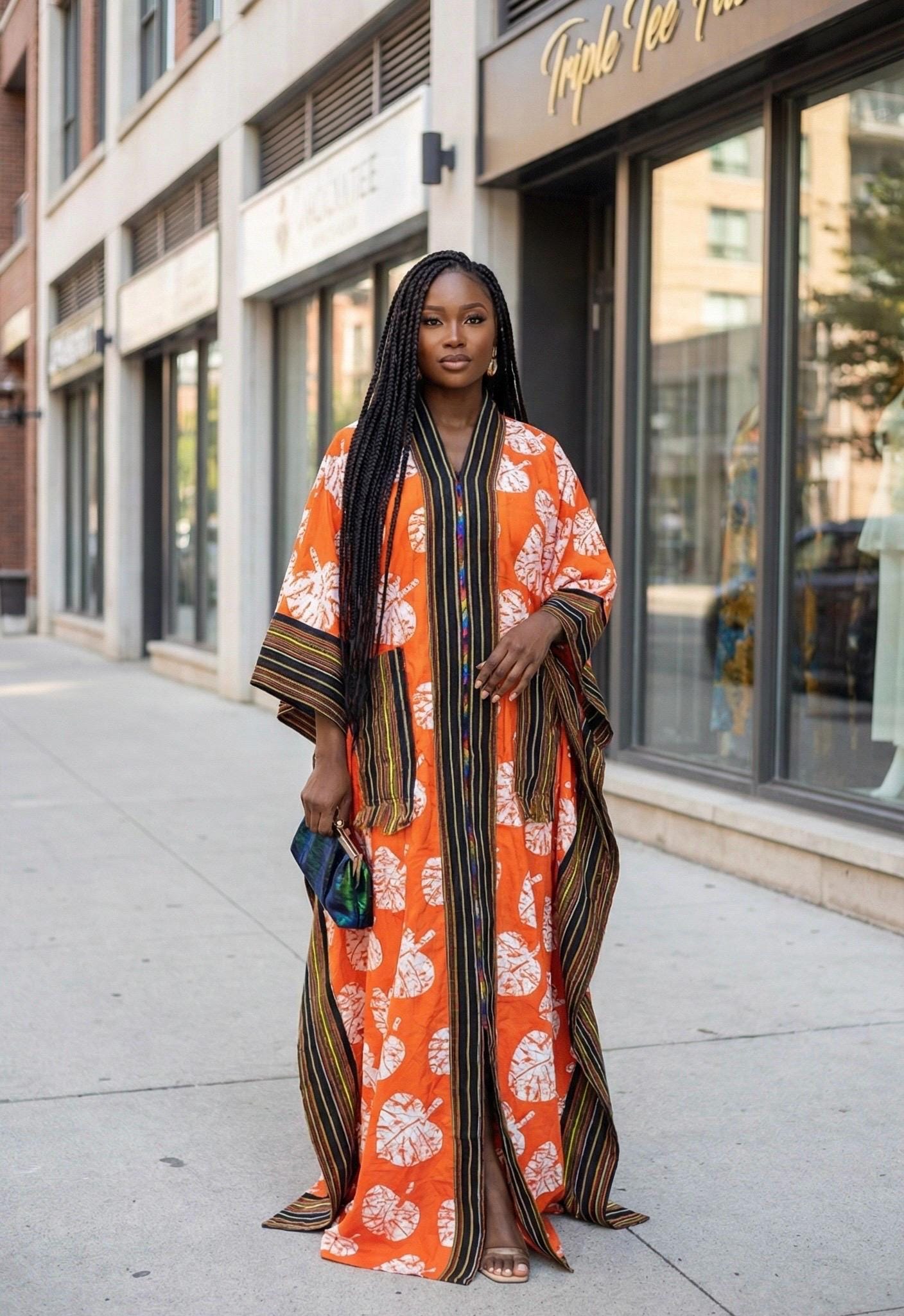 Handmade Ankara Kaftan Dress | African Print Cotton Boubou with Headtie