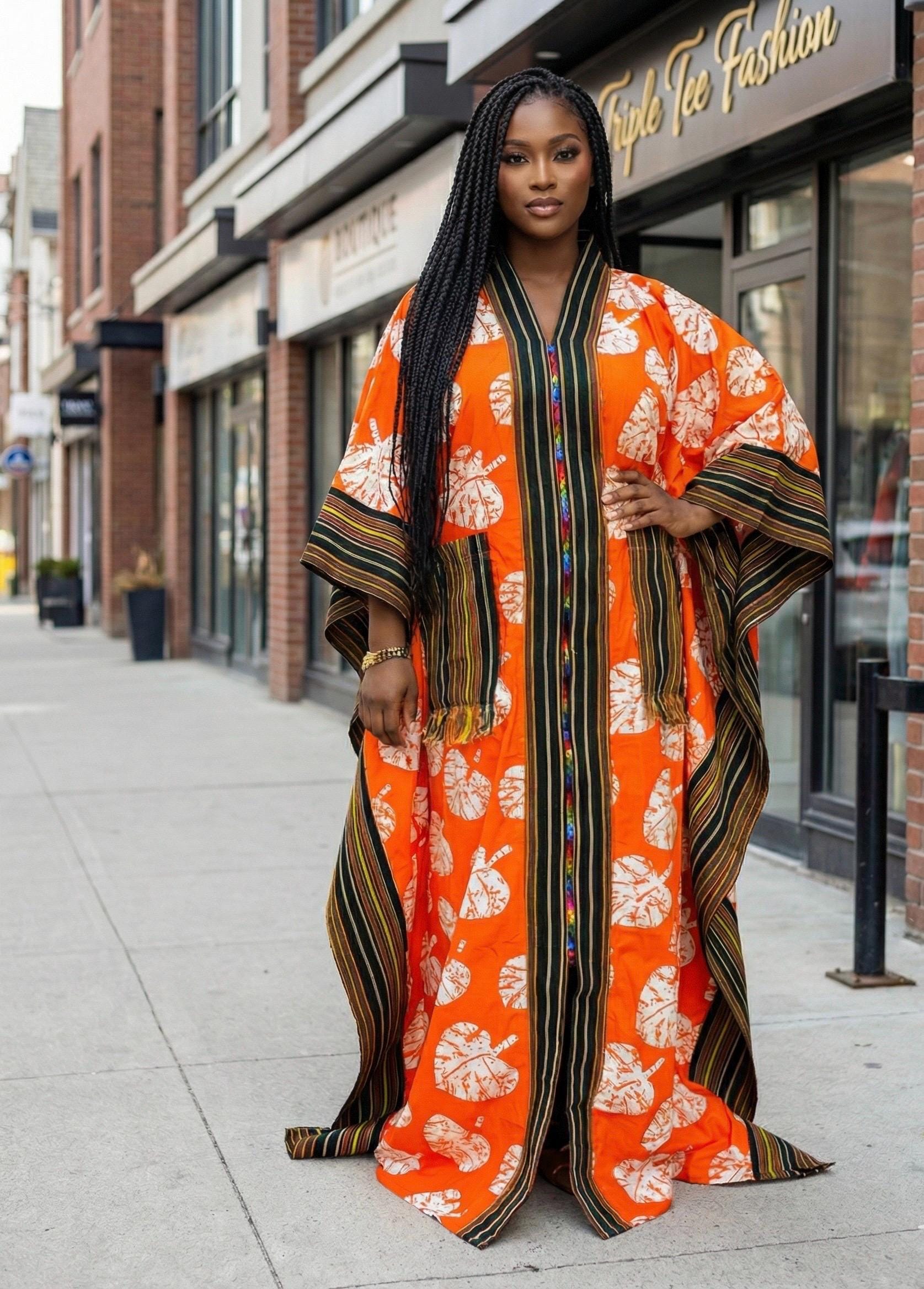 Handmade Ankara Kaftan Dress | African Print Cotton Boubou with Headtie